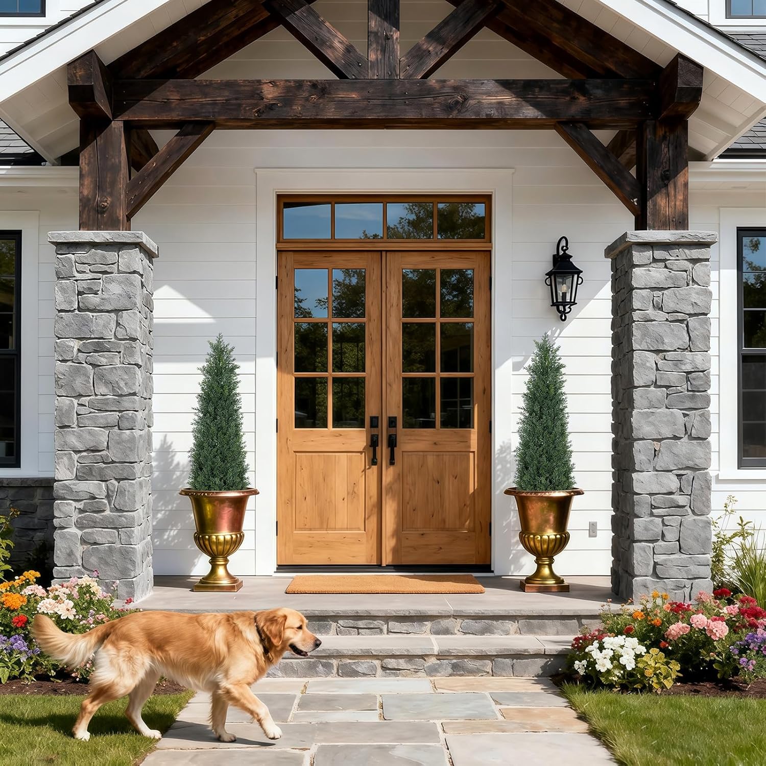 3FT Artificial Cedar Topiary Trees for Outdoors,Two 3 Foot UV Resistant Faux Potted Topiary Tree for Home Indoor Front Porch Decor,Set of 2 Fake Shrubs Bushes Ball in Cement Pot with Led String Light - Image 8