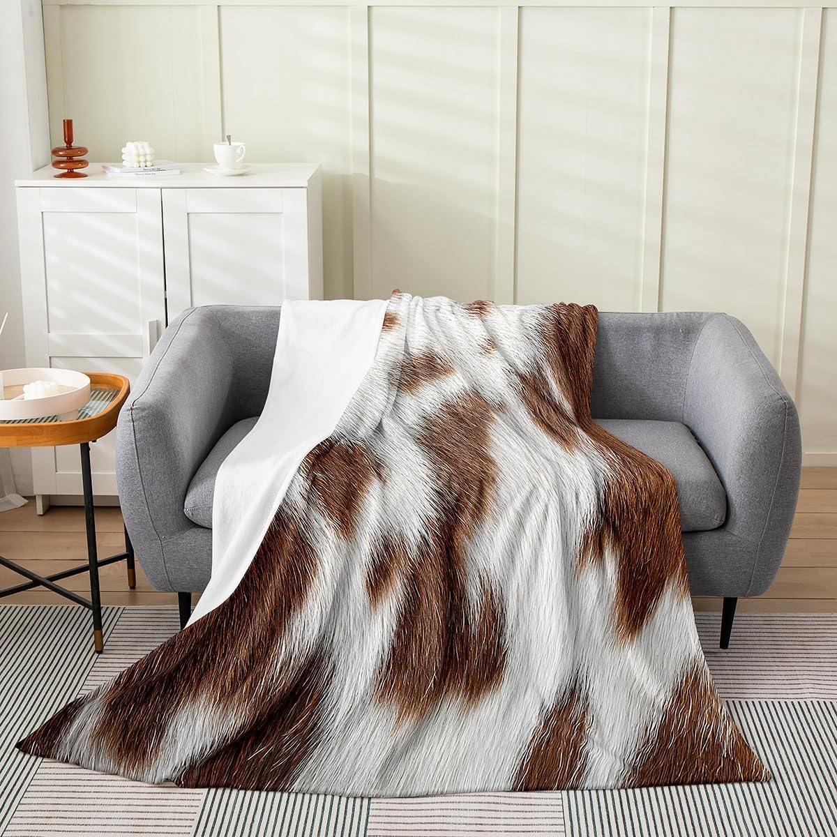 3D Cow Printed Bed Blanket Kids Girls Farm Farmhouse Flannel Blanket Soft Cozy Lightweight Cow Fur Print Plush Fleece Cowhide Blanket Gifts for Couch Bed Chair Office Sofa(40x50 Inches)
