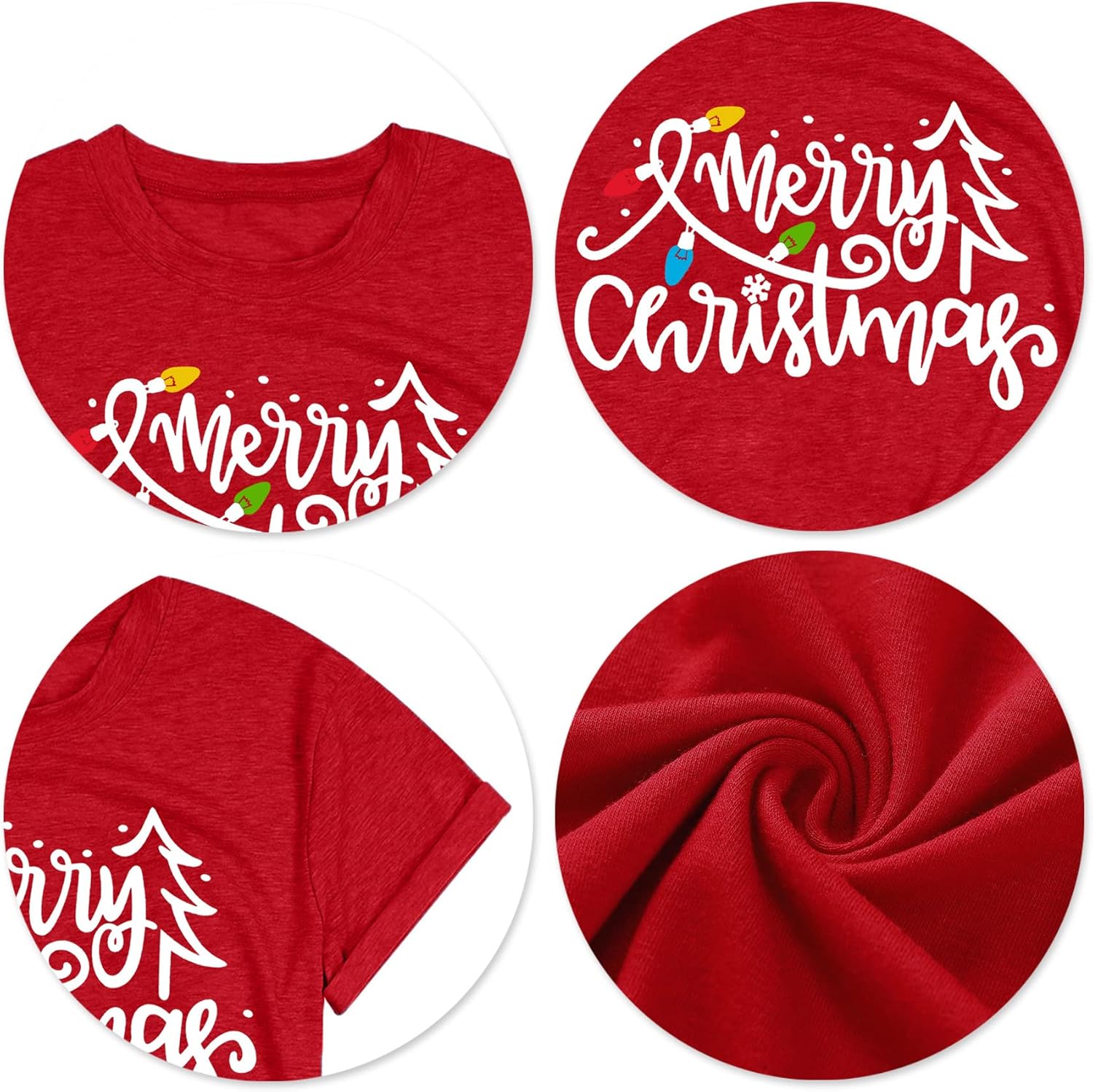 Christmas Shirts Women Funny Merry Christmas Lights Graphic Tees Xmas Tree T-Shirt Holiday Tops - Image 4