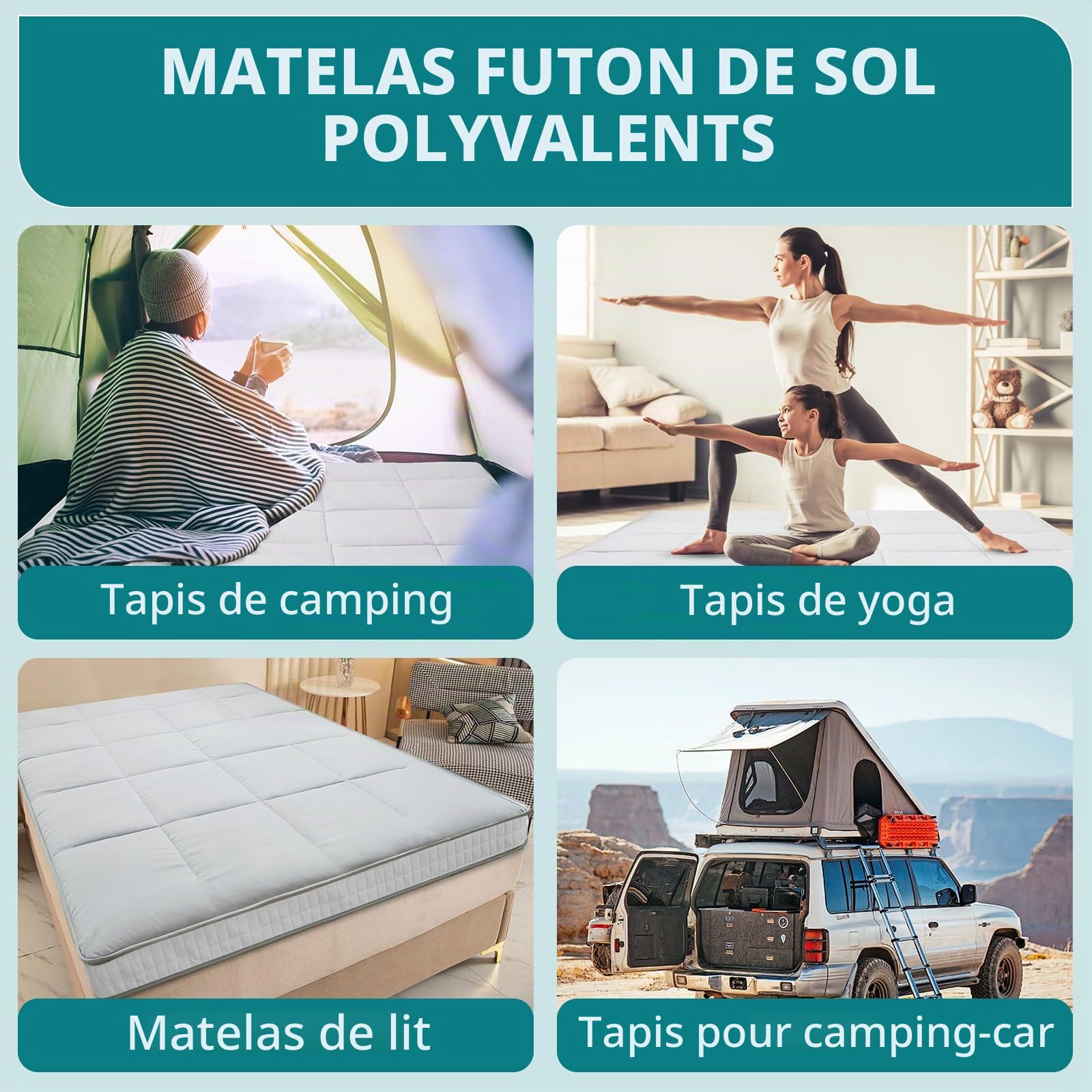 SUNYRISY Matelas futon japonais - Matelas de sol épais et pliable - Surmatelas enroulable - Tatami - Pour chaise longue de sol, lit d'invités pour camping, canapé, voiture - Gris - 1 place
