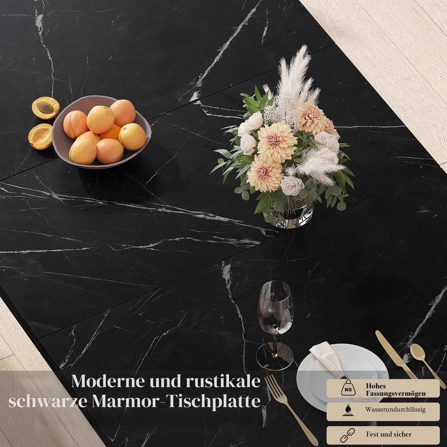 HSH Esstisch Klein Esszimmertisch für 4 6 Personen 140 x 75 x 76 cm Schwarz