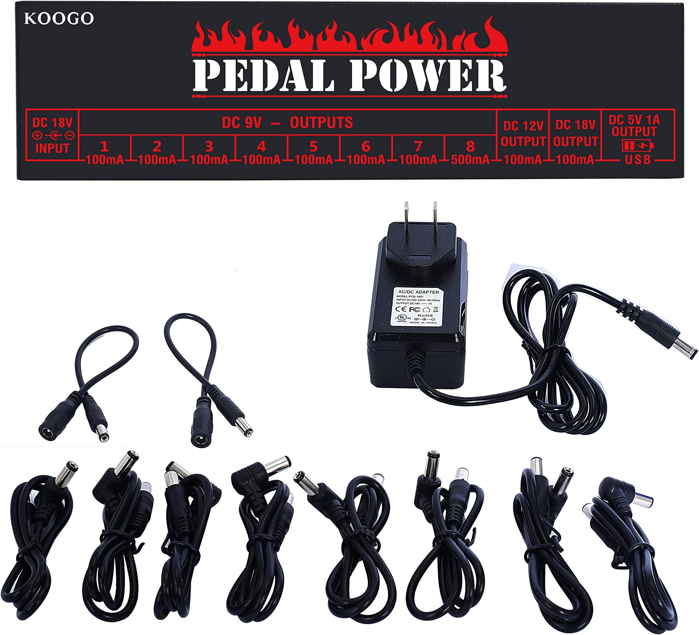 Guitar Pedal Power Supply Update Output Multi Circuit Power Supply For Guitar Pedal 10 Ways 9V/12V/18V DC Outputs & 1 Ways 5V USB Output With Short Circuit/Overcurrent Protect …