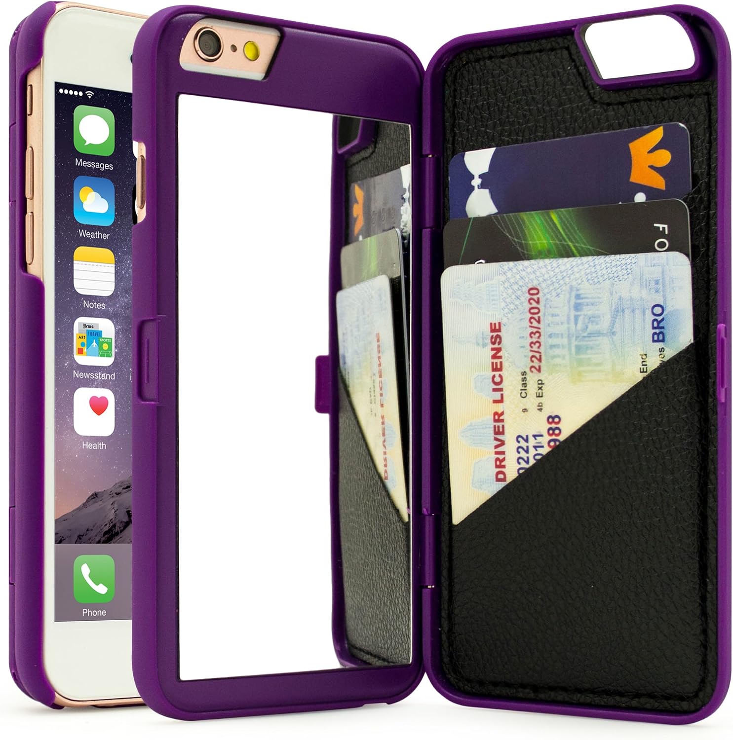 iPhone 6 Plus/6s Plus Case, Bastex Hidden Back Wallet Mirror Case with Stand Feature and Card Holder for Apple iPhone 6 Plus, 6S Plus 5.5"- Purple