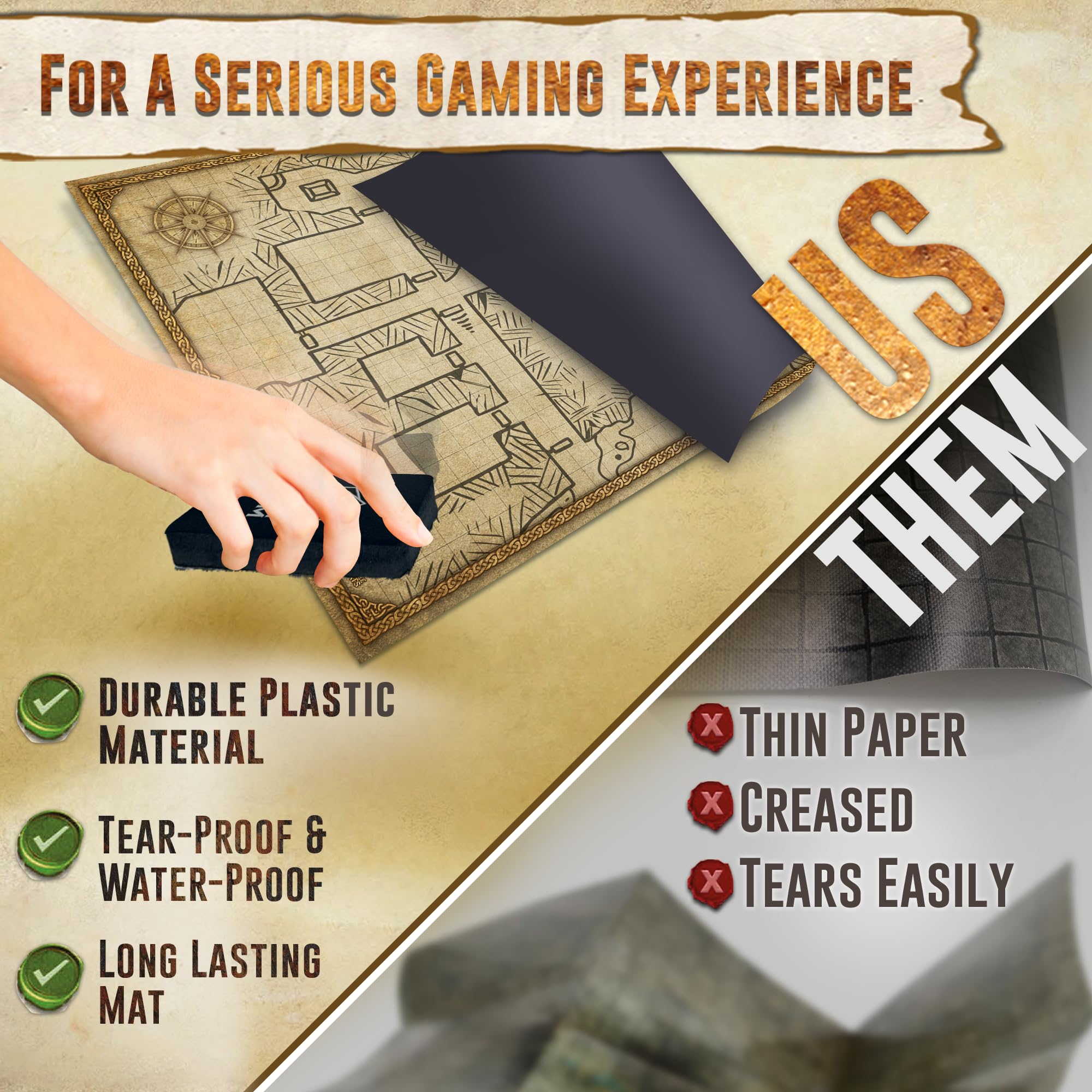 Melee Mats DND Map Starter Kit for Dungeons & Dragons Game - 24” x 36