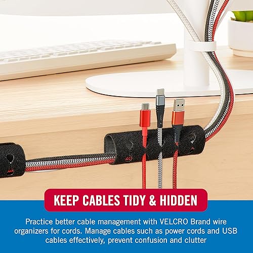 Miniatura 3 de Velcro Brand Organizador de cables para escritorio y mesita de noche, 5 ranuras para cables con enrutamiento de mangas, soporte de alambre adhesivo