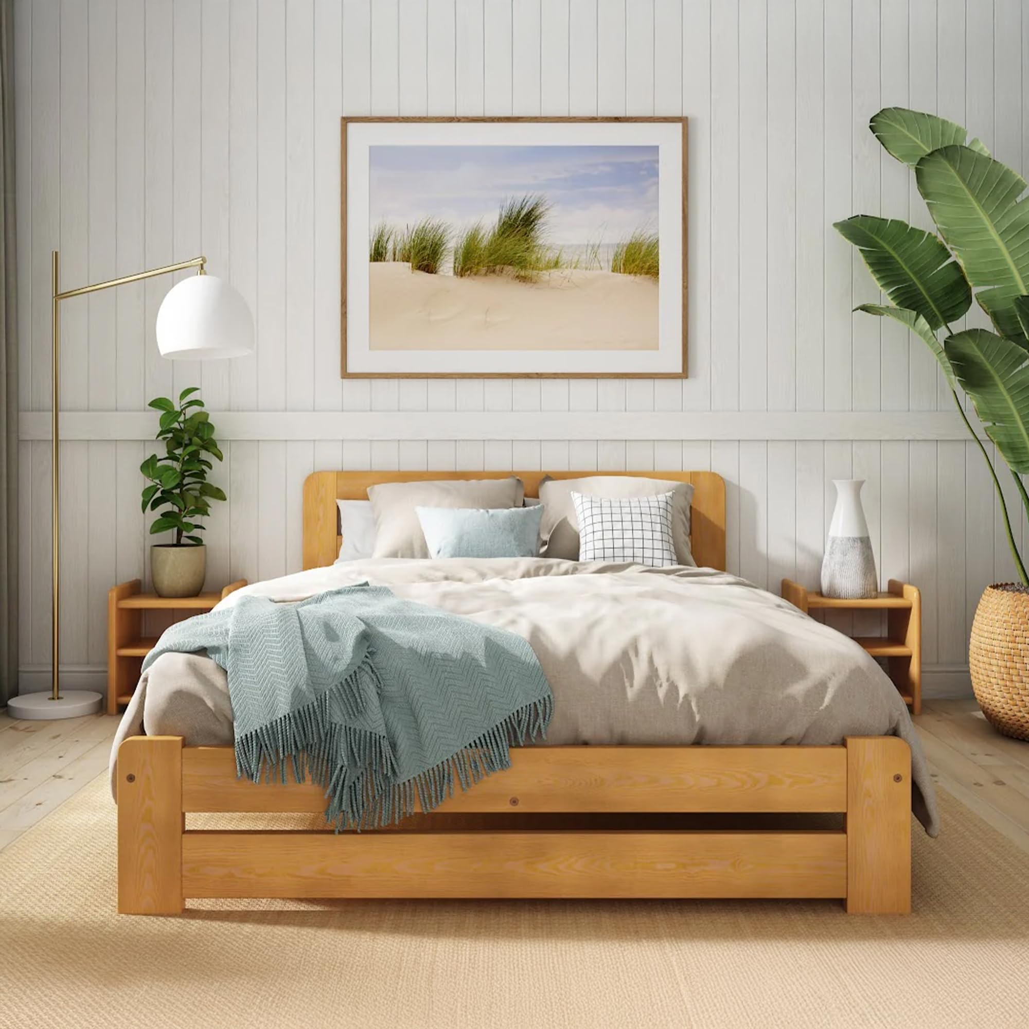 Single Bed Frame 3ft โ Solid Pine Wooden Bed Frame for Adults, F1 Easy Assemble Bed with Sturdy Slats, Comfortable Bedroom Furniture | 90x190cm (Alder)