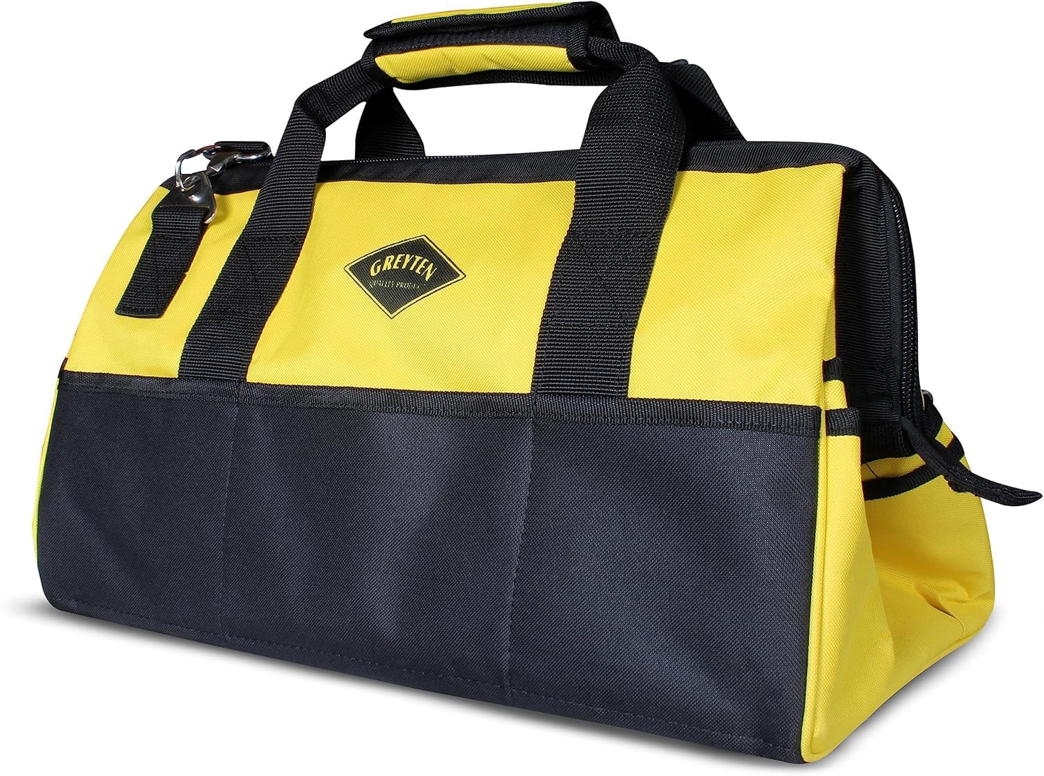 GREYTEN Heavy Duty Waterproof Tool Bag​, High Capacity Wide Mouth Tote For Construction Worker Electricians, Adjustable Shoulder Strap Organizer for Men Women (Yellow- 18 Inch 27 Pockets) (Yellow)-image-12