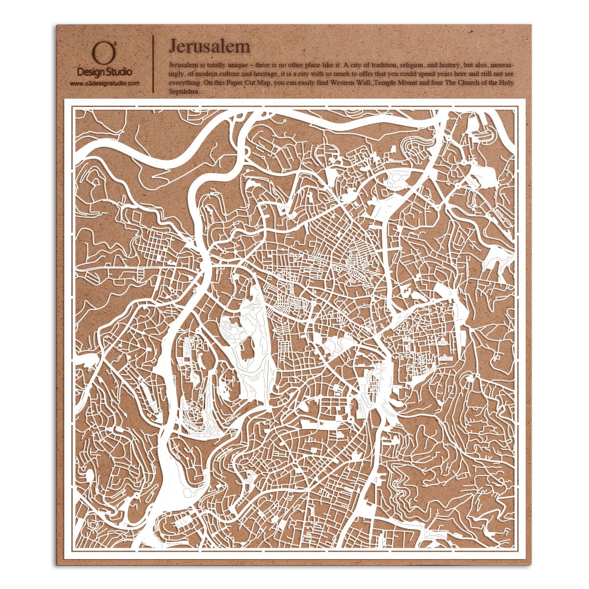 O3 DESIGN STUDIO Jerusalem Paper Cut Map White 30x30 cm Paper Art