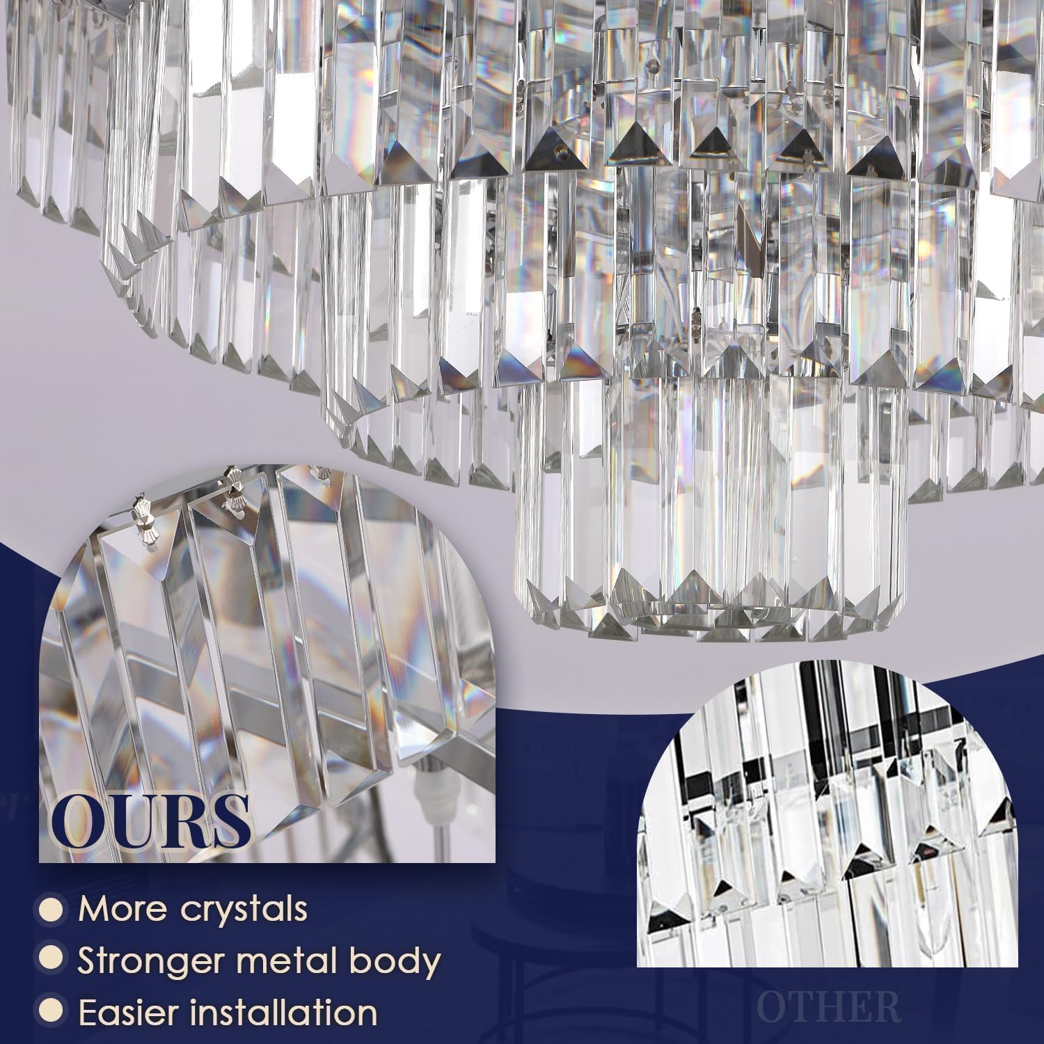 Large Crystal Chandelier Luxury Pendant Ceiling Lights Fixture Hanging Raindrop Pendant Light Fixture for Dining Room Bedroom Living Room-Chrome, 39 Inch