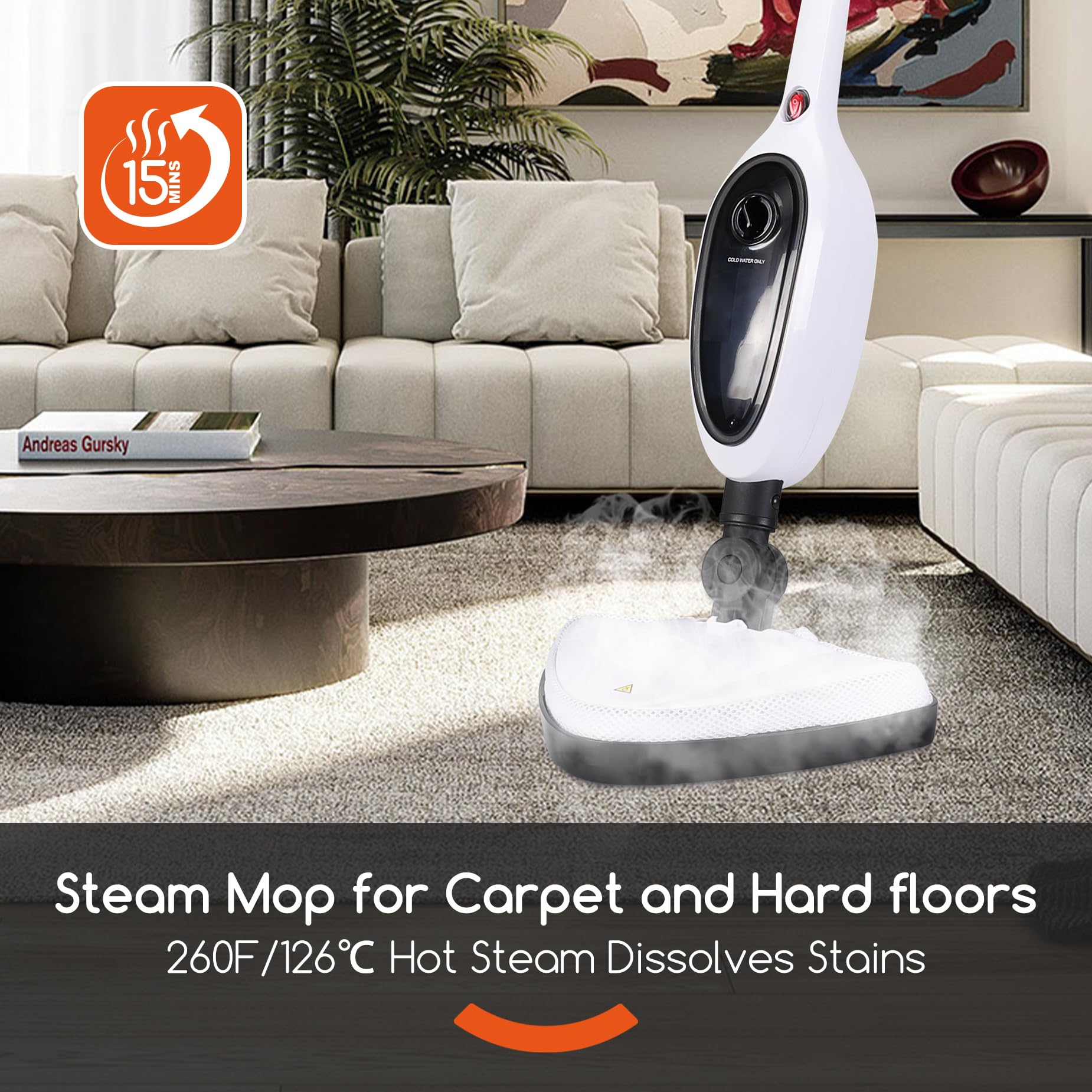 REECOO Steam Mop with Attachments,20s Rapid Heating,Lightweight Floor Steamer for Kitchen, Living Room Wood Floor Tile Carpet Cleaning