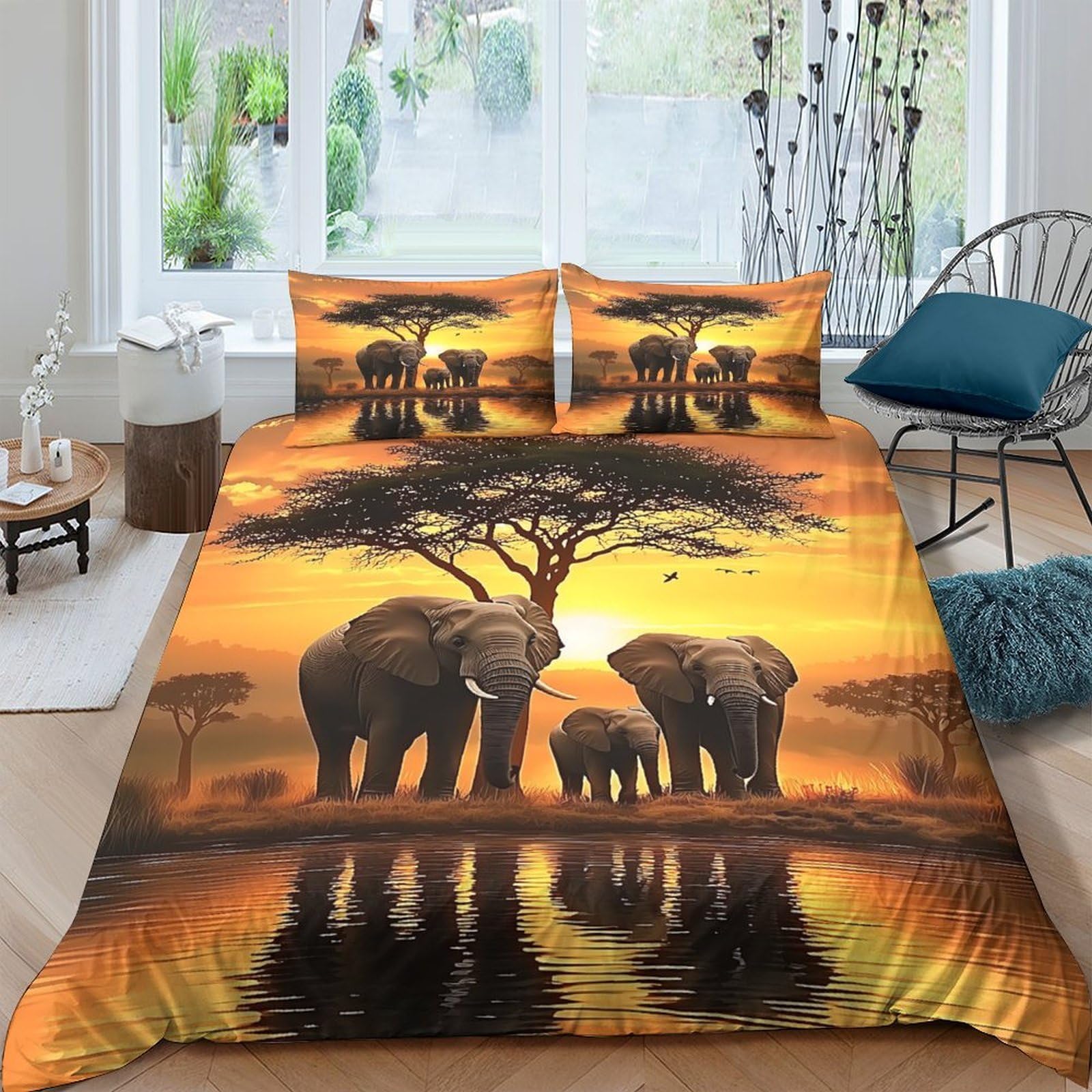 Ctjqhvkz Style-6 3D Printed African Sunset Fitted Sheet Microfiber Soft Elephant Family Mattress Cover For Bedroom Guest Room Decor Single（135X200cm）