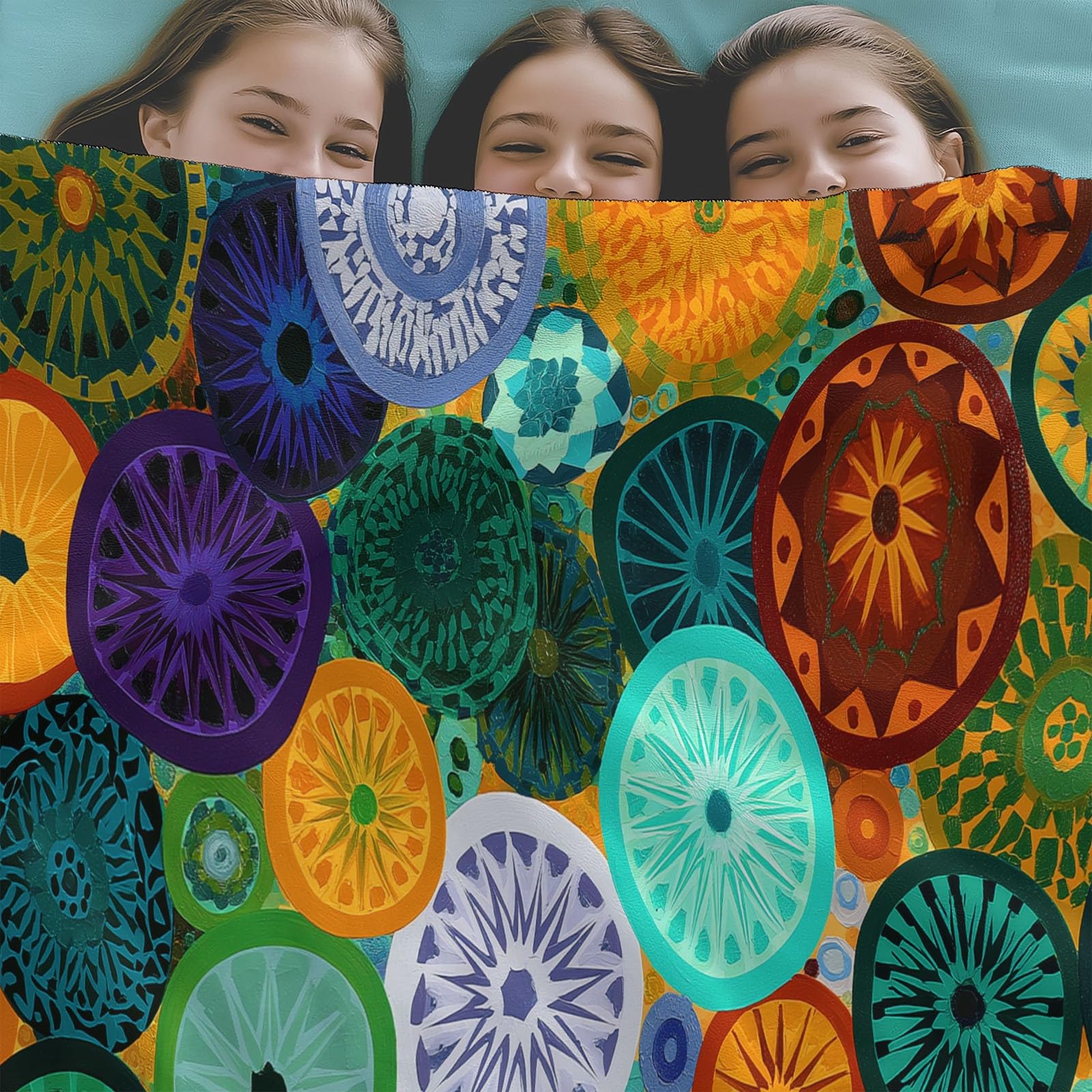 Zielony puszysty i puszysty koc 200 x 200 cm, ciepły wykwintny geometryczny okrągły okrągły artystyczny i miękki zimowy koc flanelowy dla dorosłych dzieci - do łóżka kanapy i podróży