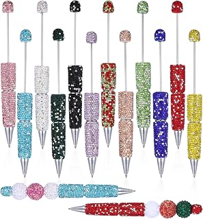 6Pcs Beadable Pens Bulk, Glitter Ballpoint DIY Beads Diamond Pens Beadable Items Making Kit Beads Supplies Bling Pen, Cute Pencils for DIY Making Teacher Back to School Supplies（No Beads）