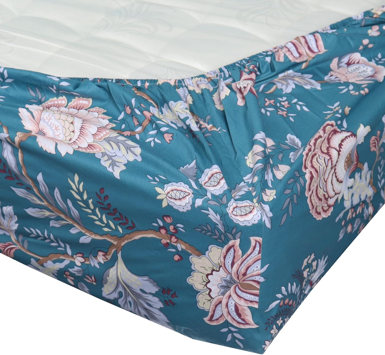 Luxury California King Fitted Sheet Only Teal Printed 100 Percent Cotton Deep Pockets up to 15 inch Easy Care Fitted Bed Sheets