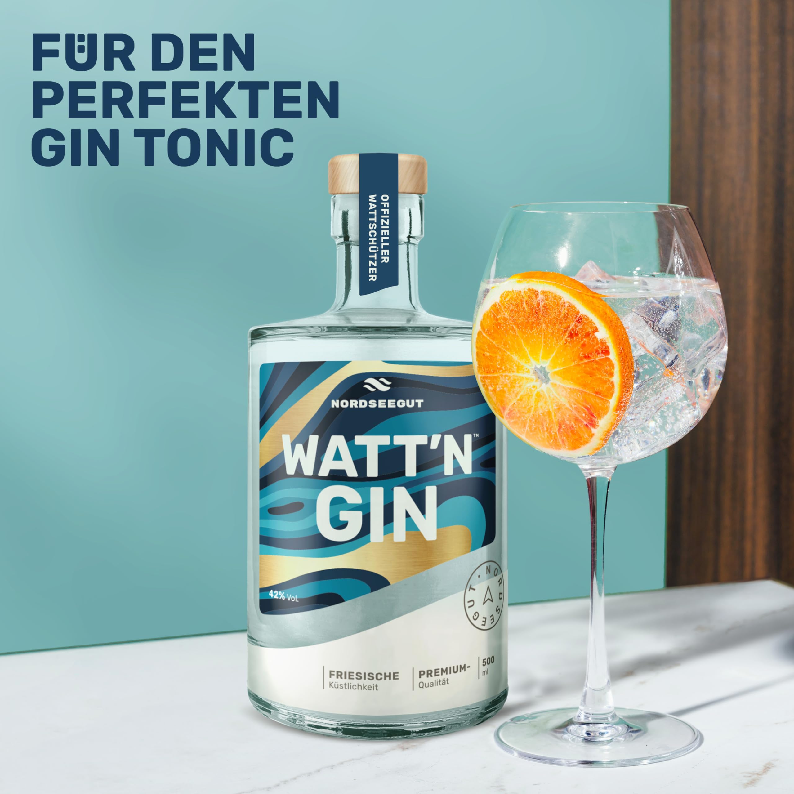 NORDSEEGUT WATT`N GIN 0.5L - Nordsee Premium Dry Gin 42% Vol. I vegan mit handverlesenen Zutaten wie Hagebutte, Lavendel und fruchtiger Orange, Salzwiesen, Wattenmeer