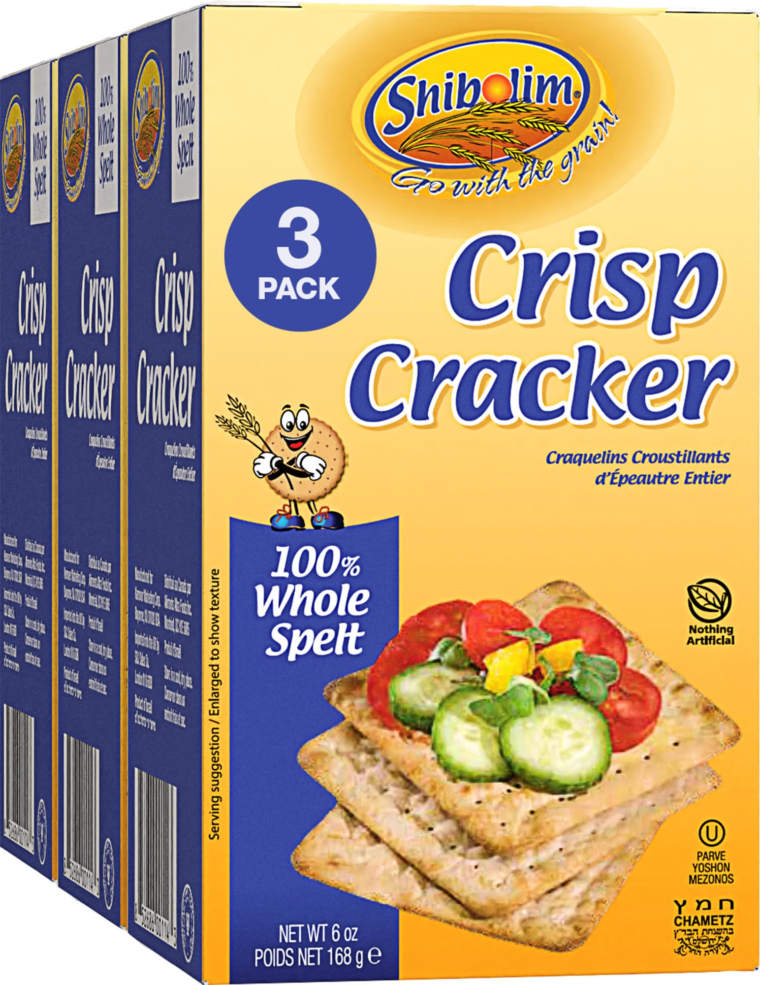 ShibolimWhole Spelt Crackers, 5 Calorie Cracker, 168g (Pack of 3) Low Sodium, Wholesome, Tasty & Crisp Spelt Crackers, Great for Dipping & Snacking!