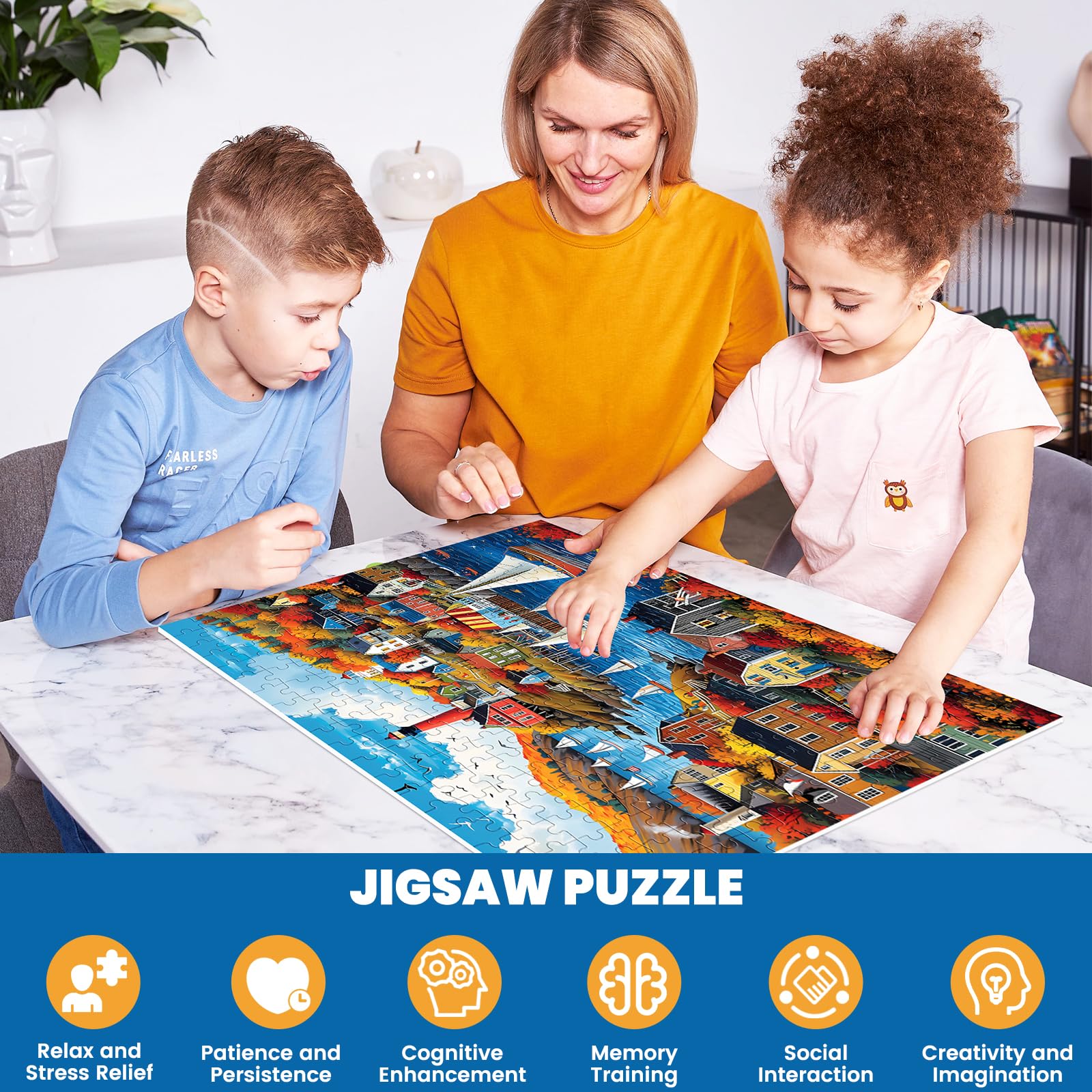 300 Pieces Puzzle for Adults | Town in Autumn Puzzle | Recycled Cardboard Large Piece Jigsaw Puzzles 300 Pieces | Challenging Game Home Decor Birthday Party Gift Toy for Adults Kids Seniors 20.5*15 in