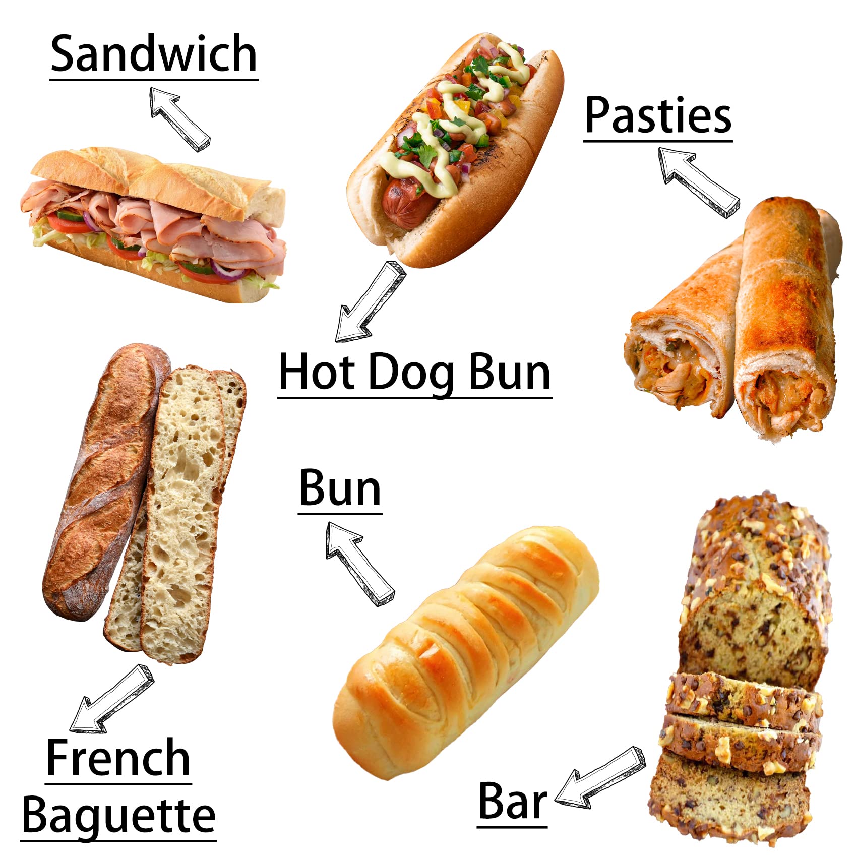 Bandeja Baguette 16 Pan Hot Dog Molde de silicona Mini bollo francés y pan para hornear antiadherente, molde reutilizable para sándwich Eclair, tamaño gigante 60 x 40 x 3,5 cm