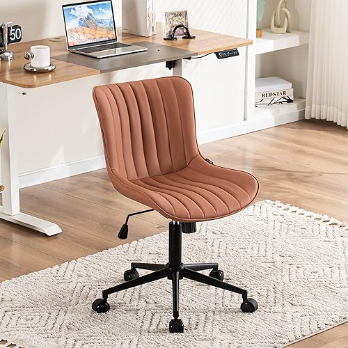 YOUNIKE Silla de oficina giratoria sin brazos de cuero con ruedas, silla de computadora tapizada ajustable con respaldo reclinable y giratorio, disponible en Yaxa Peru