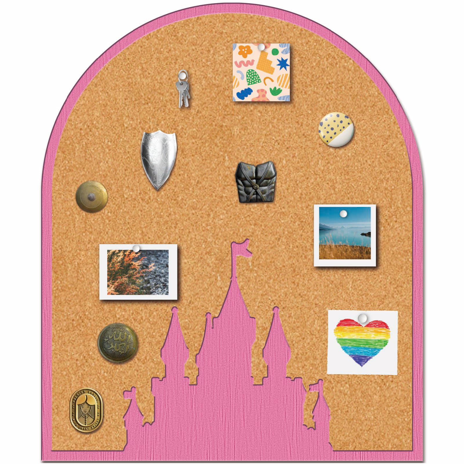 CRASPIRE Pink Castle Pin Cork Board 11.8x9.8In Wall Mounted Framed Bulletin Decorative Corkboard Display Badge Memory Memo Brooch Lapel Pin Holder Storage for Home Office School Classroom Wedding