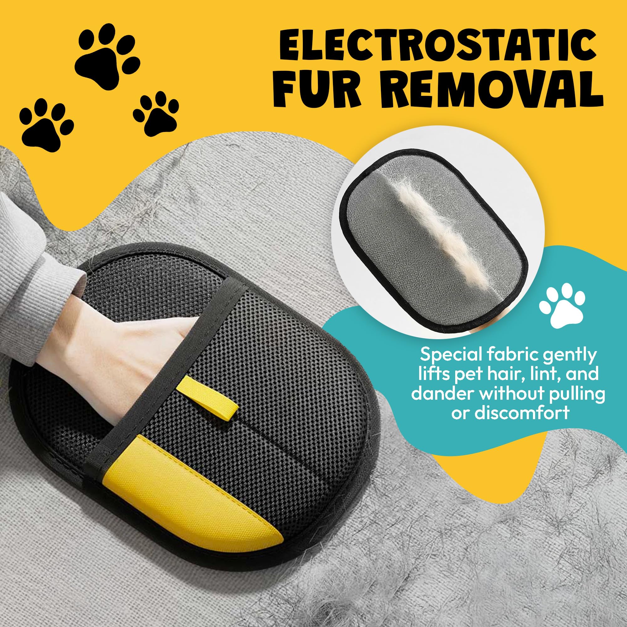 Kit di guanti elettrostatici per la rimozione dei peli di animali domestici, confezione da 2 guanti per la rimozione della pelliccia, per cani e gatti, 1 guanto grande e 1 mini guanto