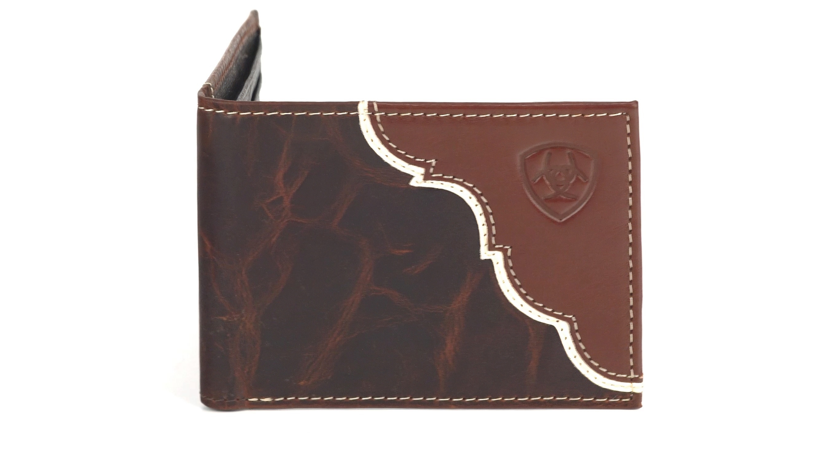 ARIAT Men's Embossed Shield Logo Bifold Wallet - Two Tone Brown Leather Wallet - View #7