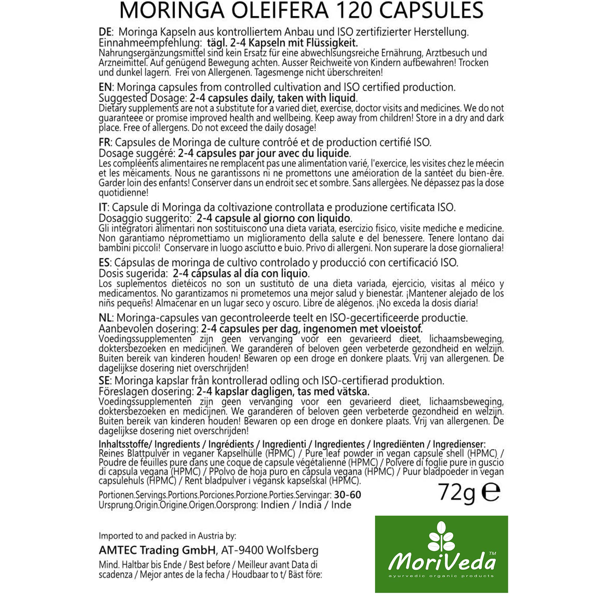 MoriVeda® Wohlbefinden Produktpaket | Triphala Tabletten, Moringa Kapseln, Ashwagandha Kapseln | Vitamine, Mineralien, Antioxidantien, Withanolide, sekundäre Pflanzenstoffe | Vegan