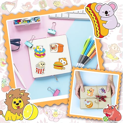 Miniatura 5 de WAKEMOODEI 200 calcomanías de animales de comida para niños, lindas calcomanías de animales VSCO, calcomanías de vinilo para botellas de agua,