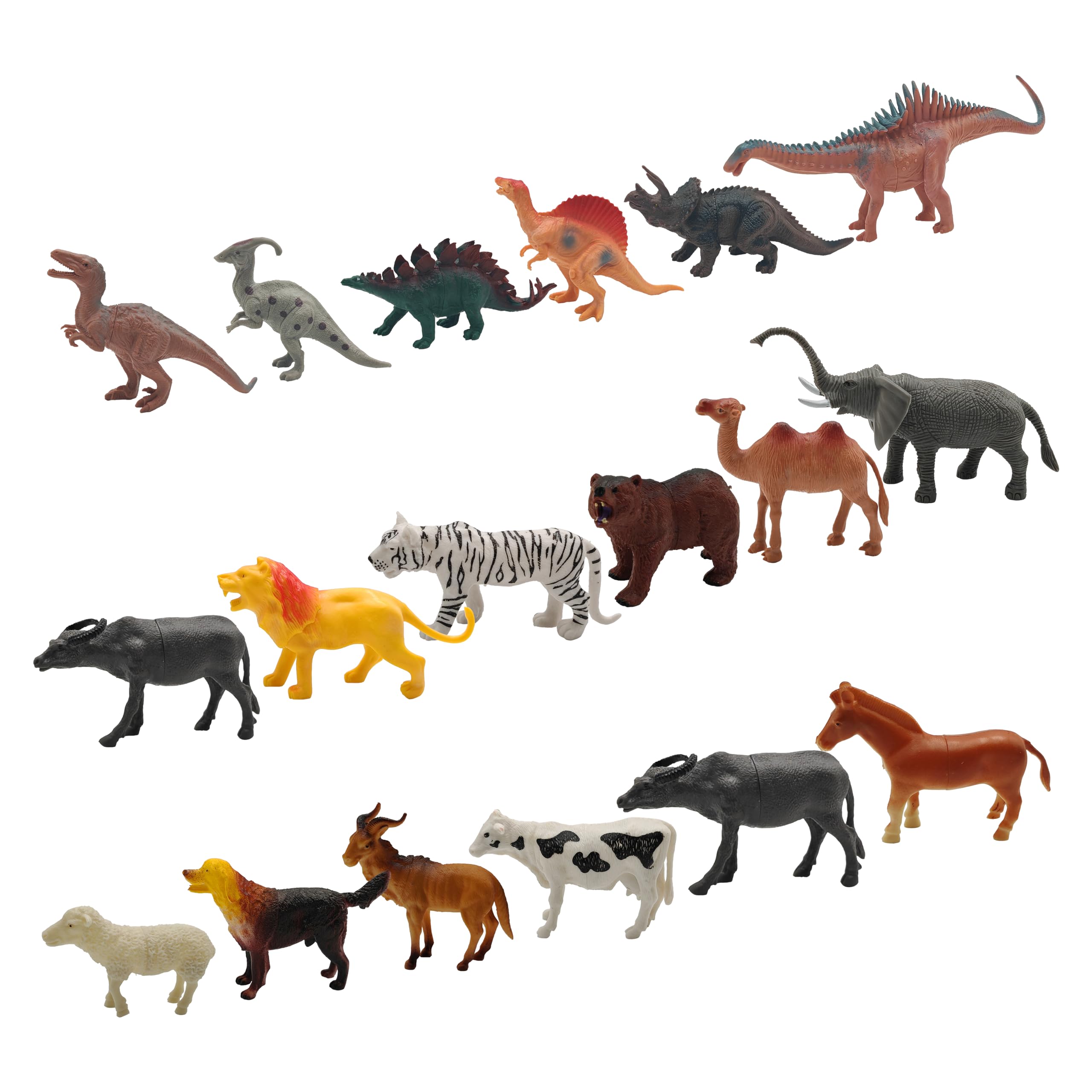 FUNFY Dinosaurs, Jungle and Farm Animal Figure Toy Set of 18 Pcs | Learning Educational Animal Toy Set for Kids of 3+ Year | Gifting | Plastic Realistic All Kind of Animal Playset for Kids