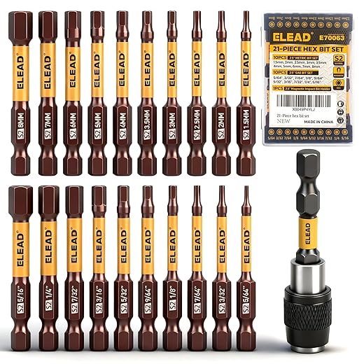 21-Piece 2.5" Allen-Wrench Hex Drill Bit Set, Durable Impact Allen Key Set, Long-Lasting Strong Magnetic Hex Screwdriver Bit Set, SAE & Metric Size, Mechanic Automotive Furniture DIY Home Repairs