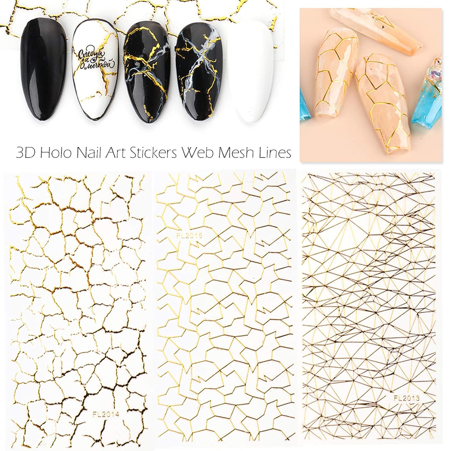 6 Sheets Gold Metal Strip Nail Art Stickers,3D Self-Adhesive Bronzing Curve line Grid Lines Wave Line Striping Tape Design For Acrylic Nail Art Supplies,Nail Decoration Accessories: Beauty