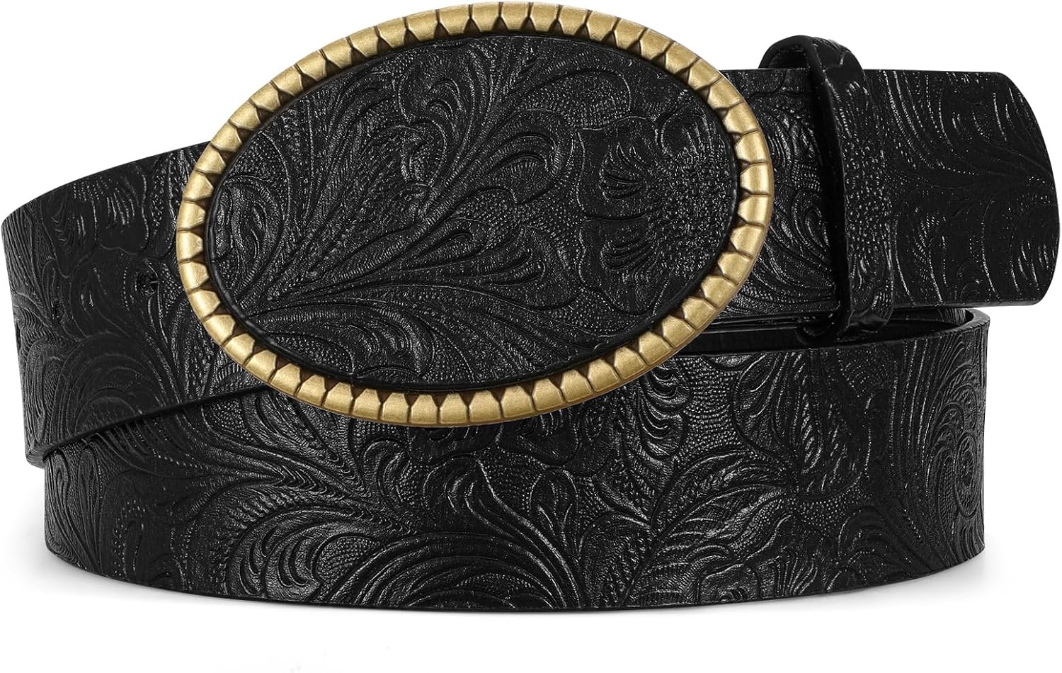 VONMELLI Western Belt for Women Men Cowgirl Cowboy Embossed Belts Vintage Floral Buckle for Jeans Pants