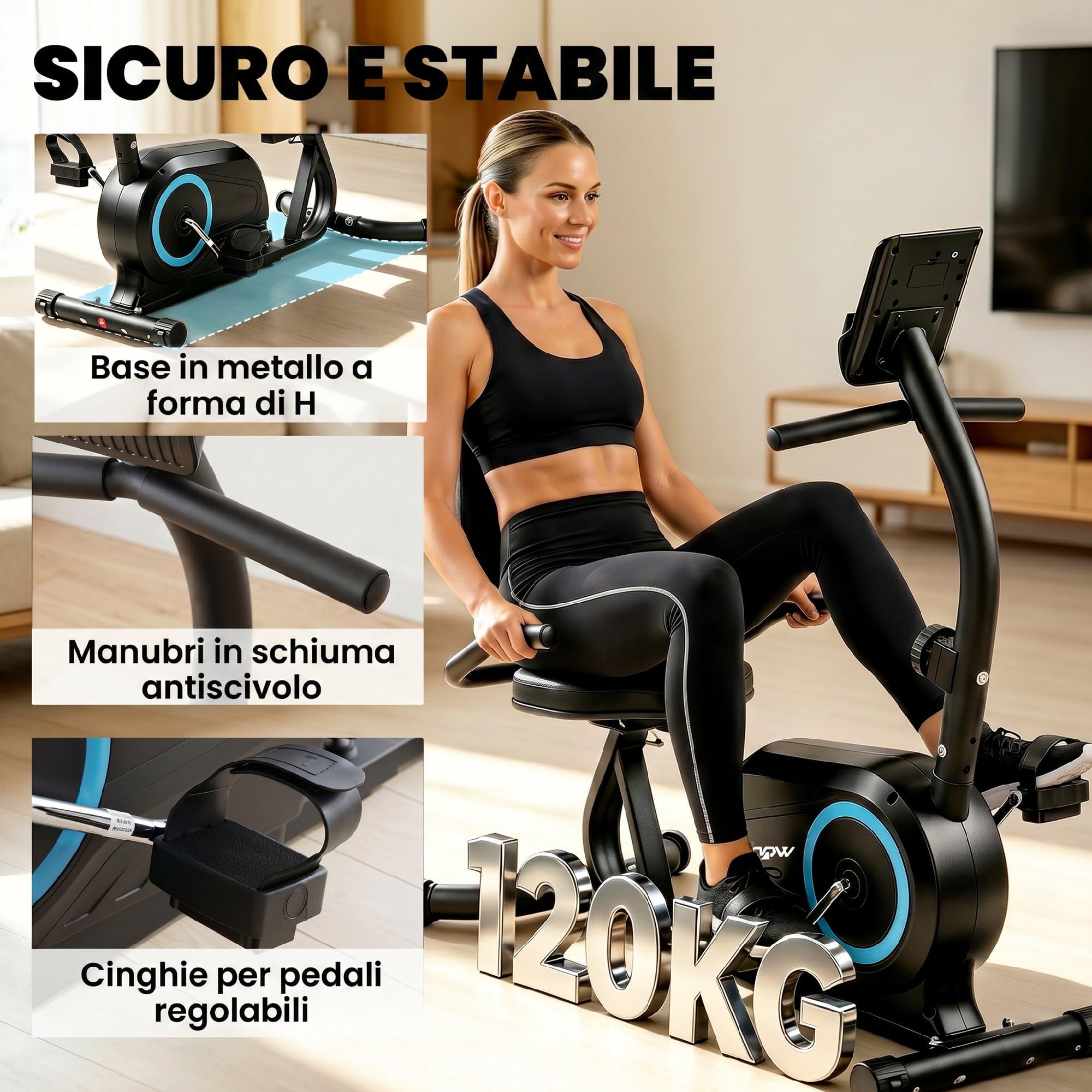 SPORTNOW Cyclette da Casa Orizzontale con 8 Livelli di Resistenza Magnetica, Cyclette Recumbent con Bluetooth App, Schermo LCD, Frequenza Cardiaca, Sedile Regolabile, Ruote, Allenamento Casa Anziani