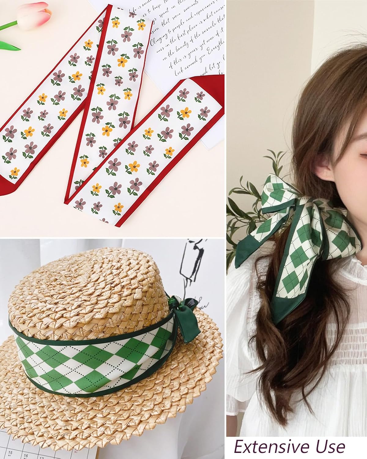 Scarf For Purse Handles Skinny Hair Scarves For Handbags Ponytails Handle Fashion Accessory 37.4x 2.36in image 5
