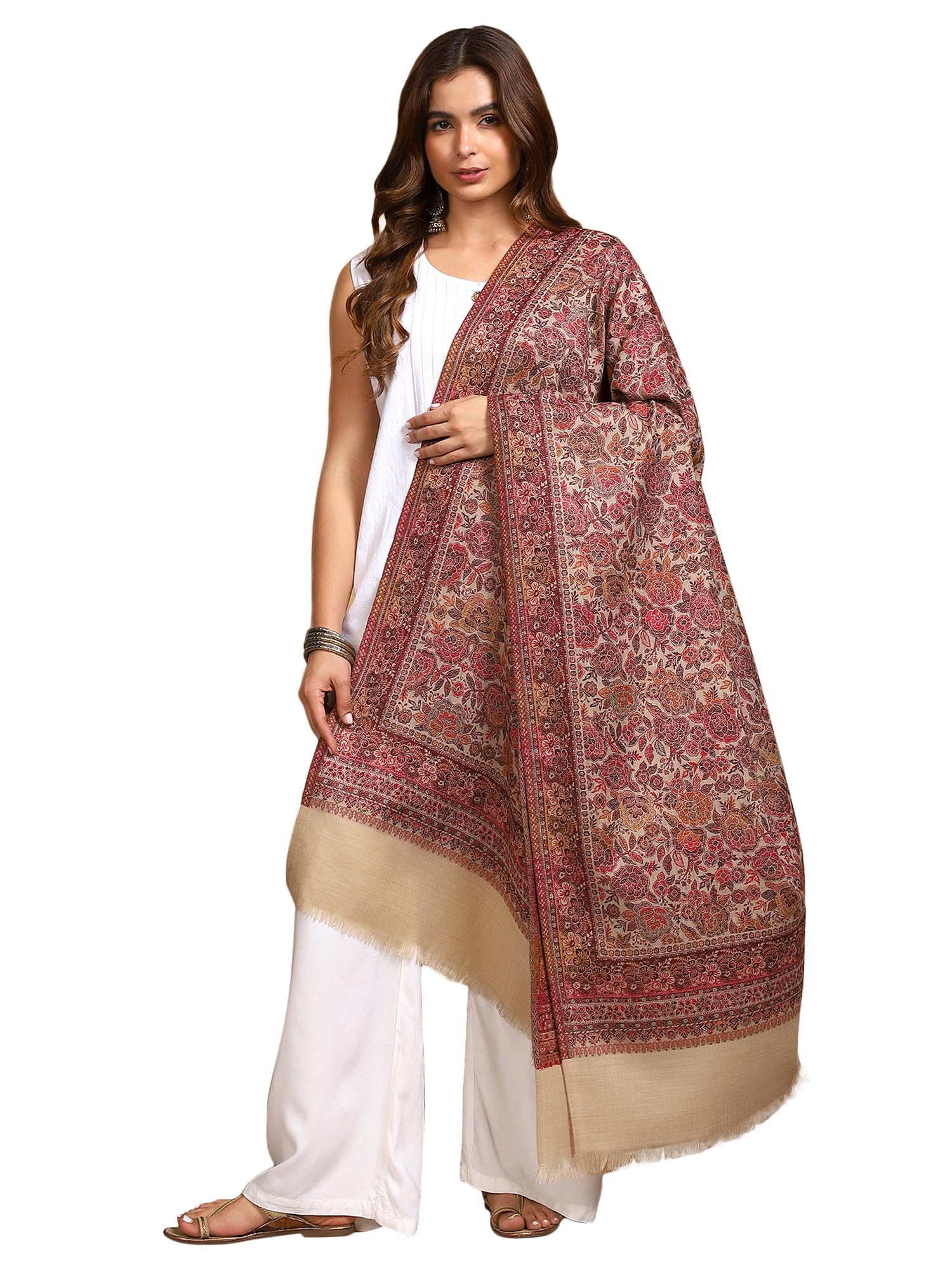 Women Kani Kashmiri Wool Blend Shawl with Intricate Woven Pattern (Size: 100 x 200cm)-image-13