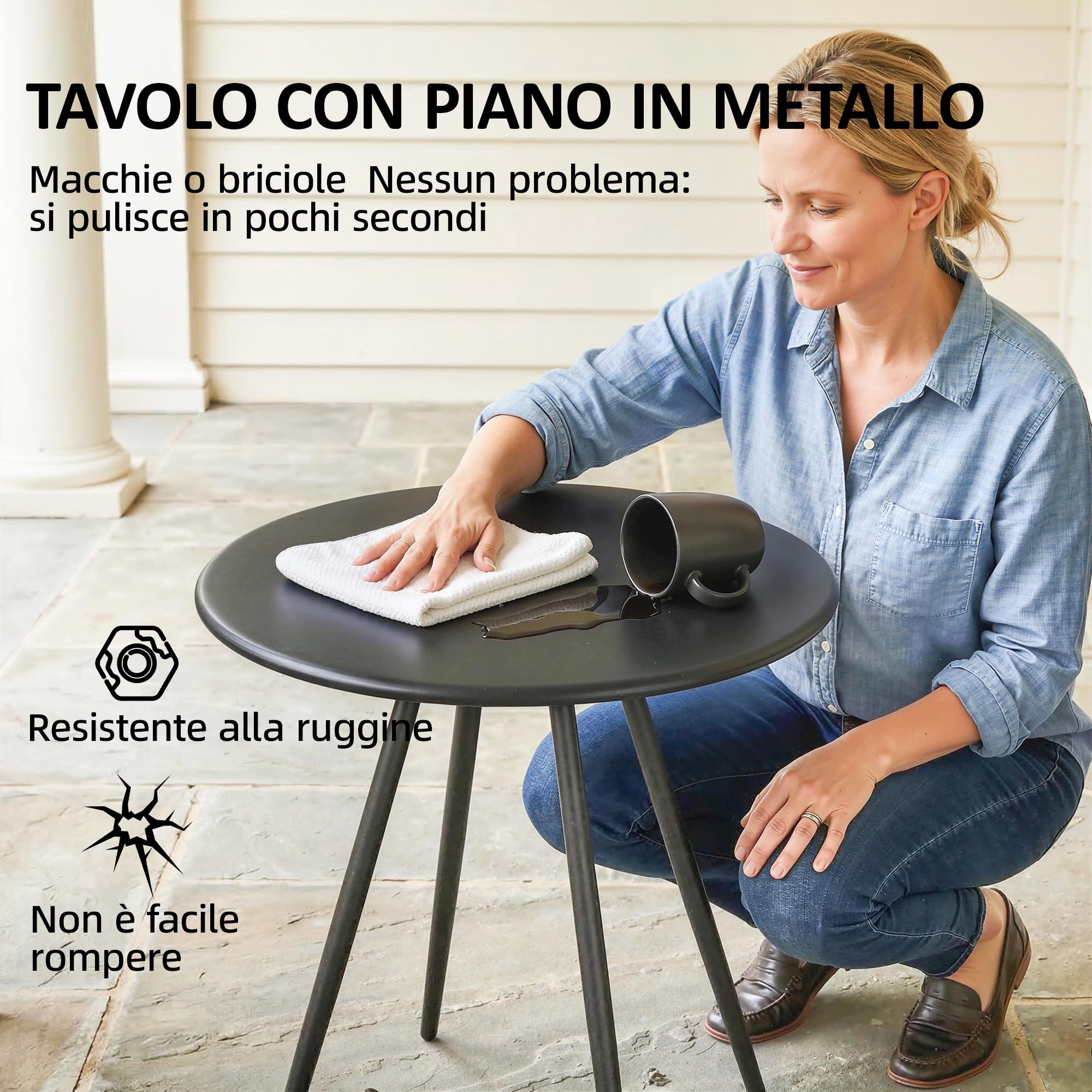 Outsunny Set da Bistrò da 3 Pezzi, Set da Giardino con 2 Sedie Texteline, Tavolo con Piano Metallo, Braccioli Decorativi, Set di Mobili da Giardino in Acciaio, per Patio Balcone Terrazzo, Grigio Misto