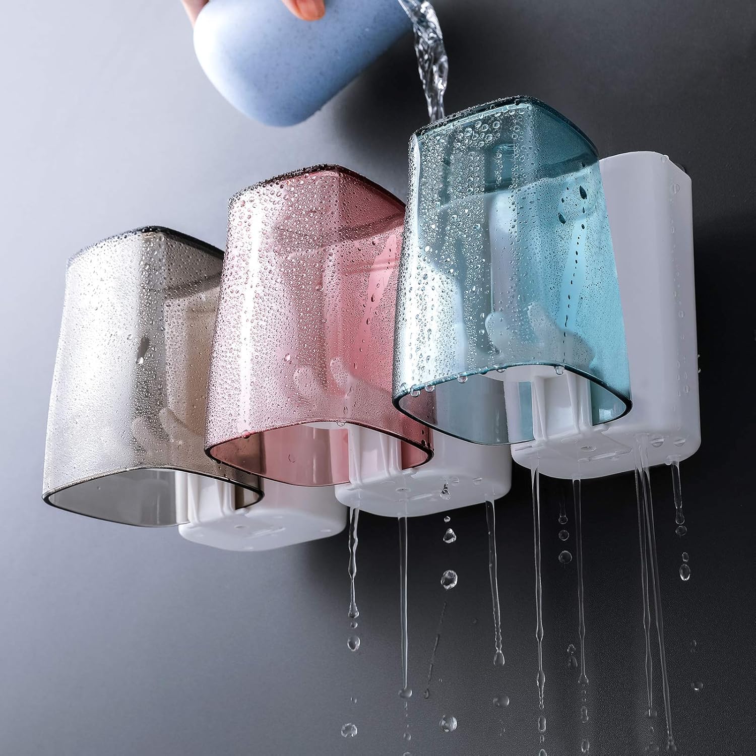 Goowin Toothbrush Holder for Bathroom, Eco-Friendly Mighty Large Capacity Toothbrush Holder Wall Mounted with 3 Square Cups for Family or Dormitory (Square Cup) - Image 4