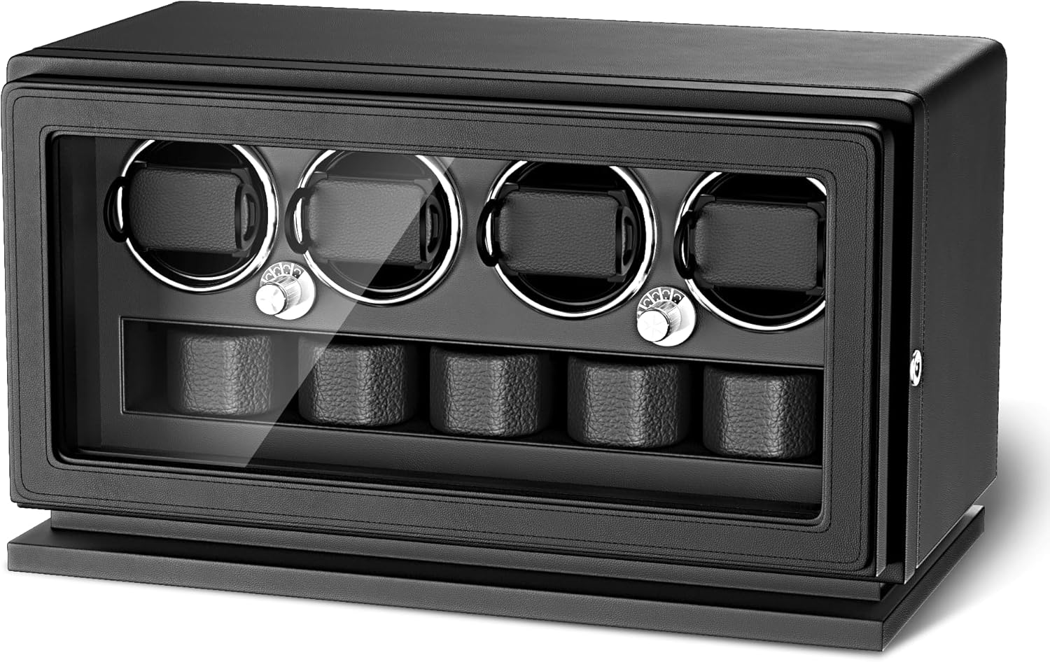 Micro Fiber Leather Watch Winder for 3/4/6 Automatic Watches, 2-in-1 Key Lock Watch Winding Case with 4 Rotating Modes, Adjustable Watch Pillows, Quiet Motor and White Light for Man and Women