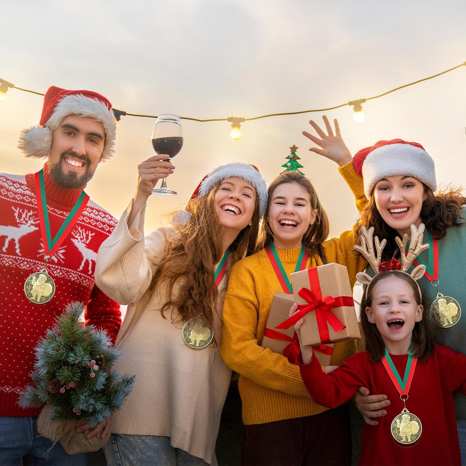 30 Pcs/60 Pcs Christmas Medals Award Bulk 2" Gold Silver Christmas Medals Santa Run Reindeer Snowman Elf Gingerbread Man House Tree Trophy Awards for Xmas Party Ornament Favor Gift Prize