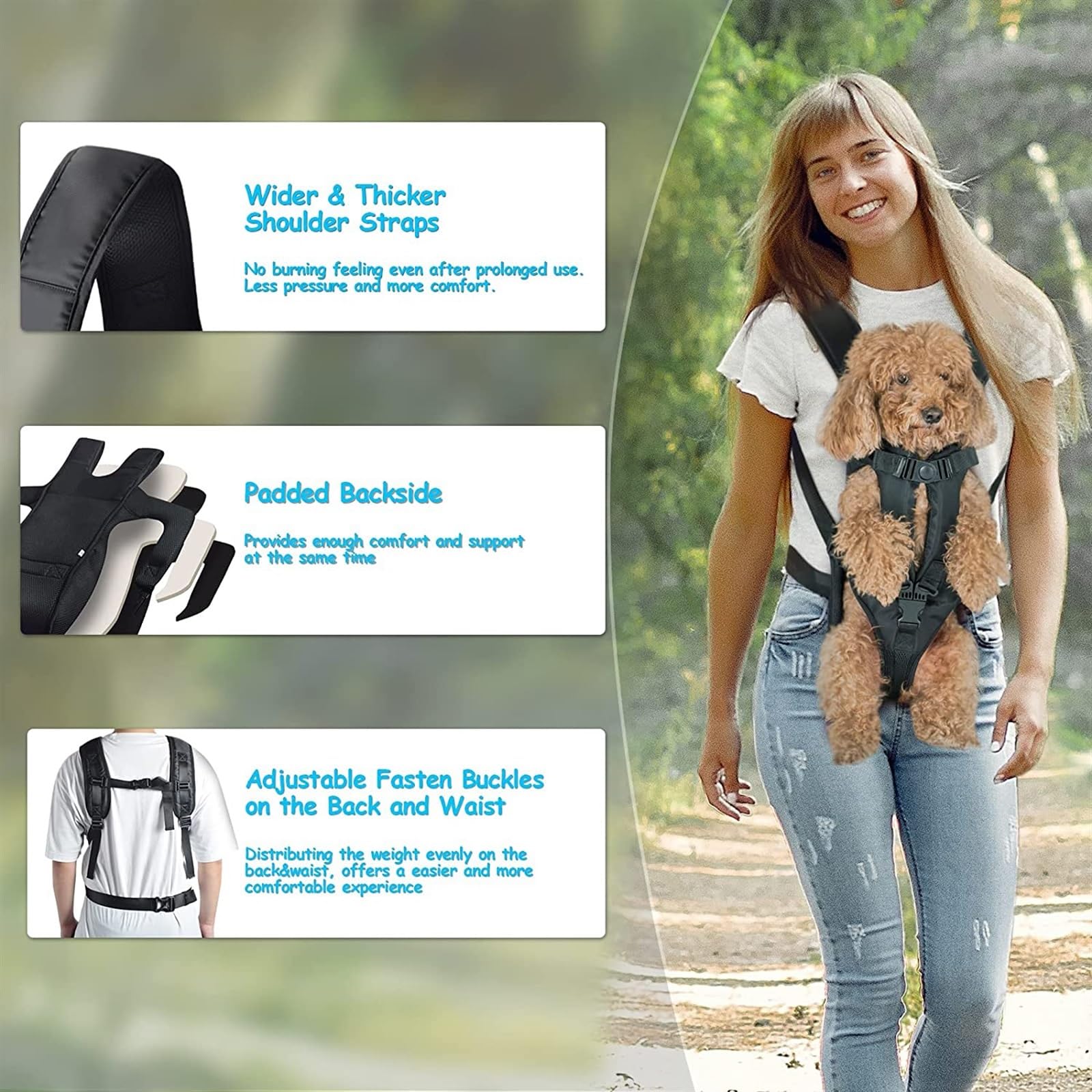 Haustier-Hundetragetasche-Tragetasche-Hundetragerucksack aus doppelter Schulter tragbarer Reiserucksack im Freien Hundetragetasche Reiseset (Farbe: Schwarz, Größe: XL)