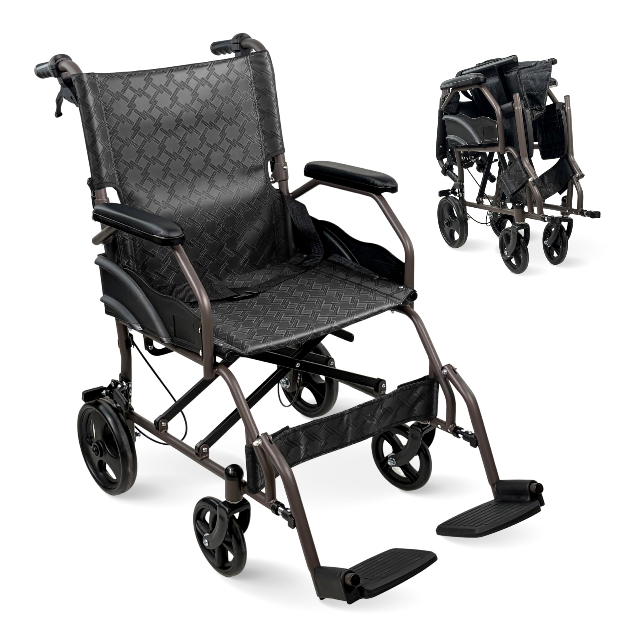 Mobiclinic®, Sedia a Rotelle Pieghevole, da Transito, Schienale e Poggiapiedi Pieghevoli, Doppio Sistema Frenante, Braccioli Imbottiti, Acciaio, Leggera e Compatta, Kefren