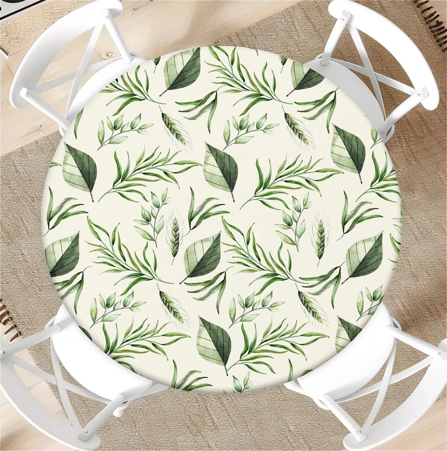 artslion Outdoor Round Tablecloth with Elastic Band 48In-120cm Elastic Garden Tablecloth with Fresh green Pattern Fits 42"-46" Wide Tables — image 1