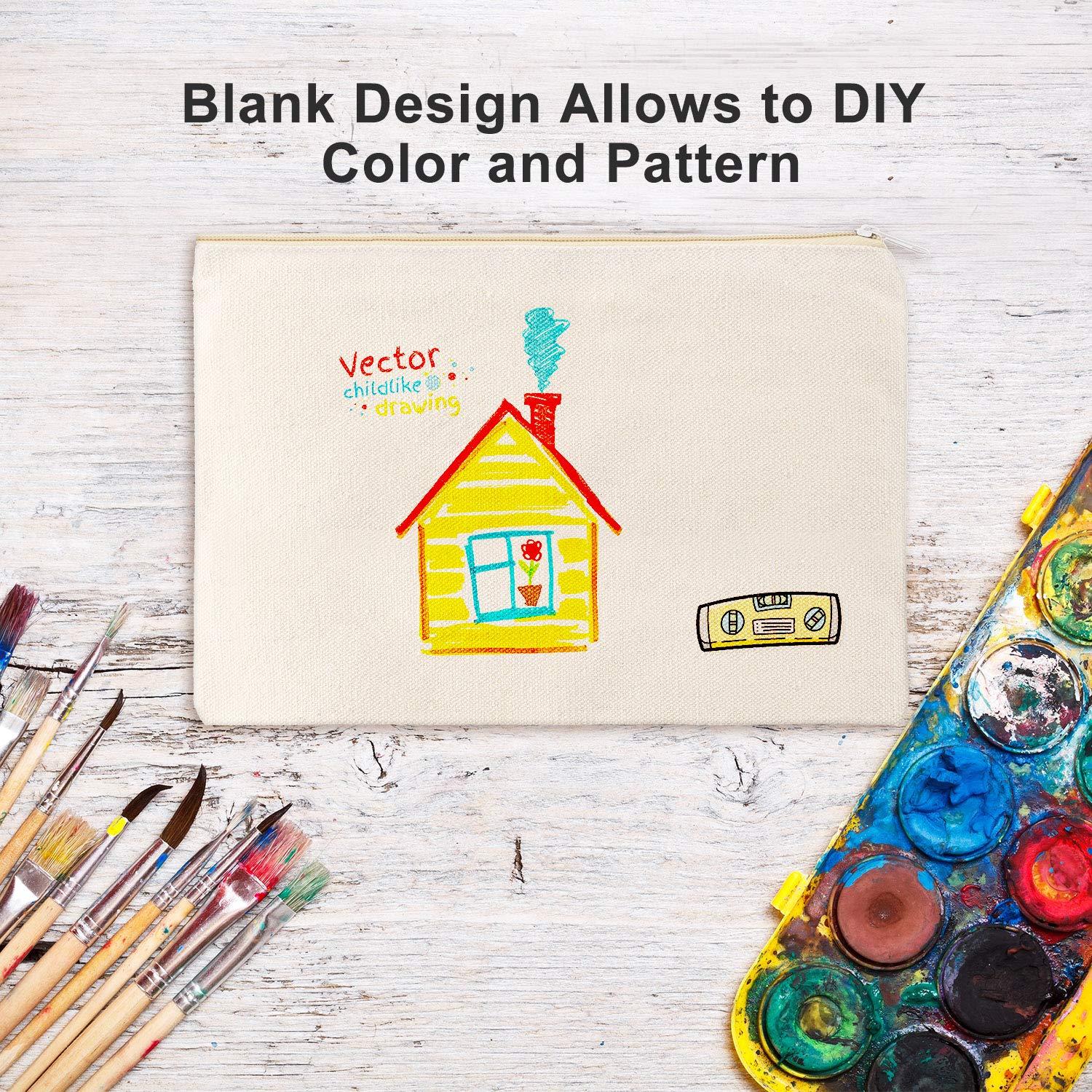 Gejoy 10 Pieces Cosmetic Canvas Pouch Bag Multipurpose Makeup Bag with Zipper Cotton Canvas Travel Toiletry Pouch DIY Craft (L, Beige) - Image 7