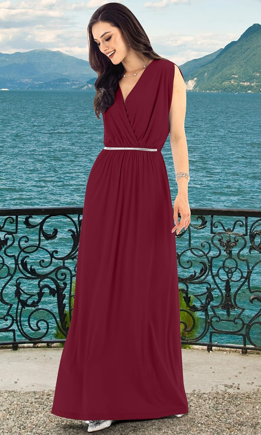 KOH KOH Womens Long Dolman Sleeve Wrap V-Neck Maternity Bridesmaid Maxi Dress - Image 3