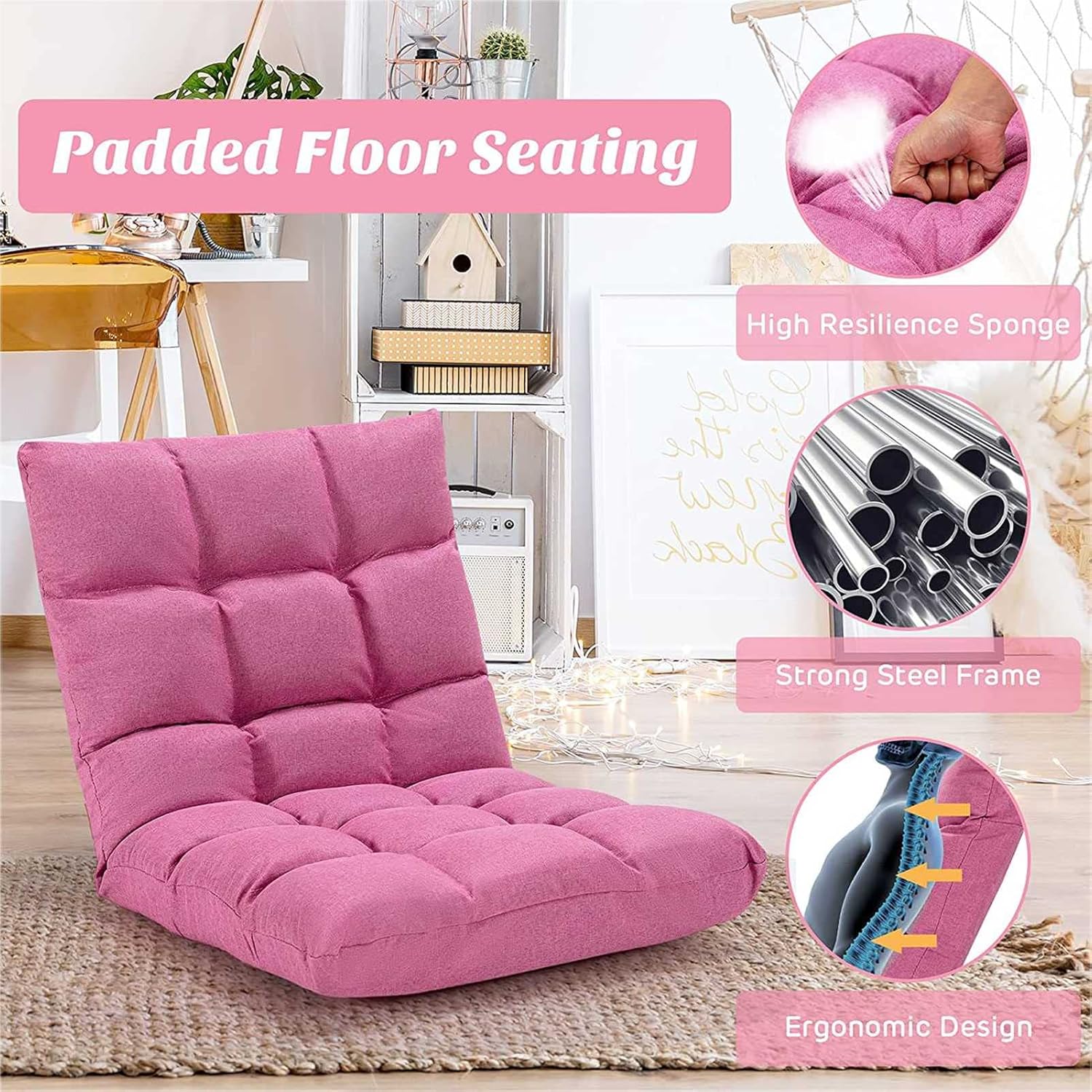 MZB Indoor Chaise Lounges, Folding Recliner Sofa Floor Chair, 6 Angle Adjustment Folding Chair, Back Support Floor Seat, for Meditation, Reading, Watching, Video-Gaming : Home & Kitchen