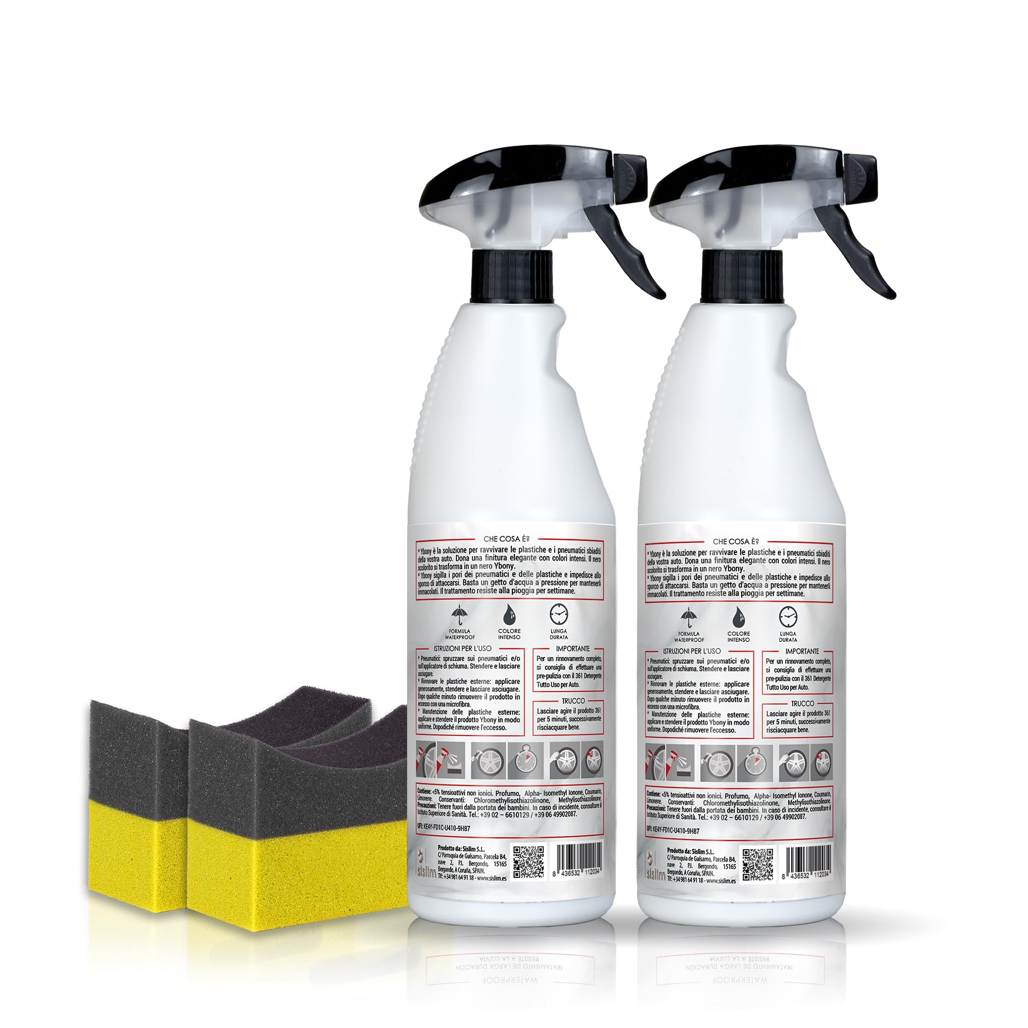Sisbrill Ybony, Rinnova, ripara e ripristina Le plastiche deteriorate o biancastre - Ravviva i Pneumatici - Fornisce Ultra-lucentezza - Resistente alla Pioggia - (2 unità)