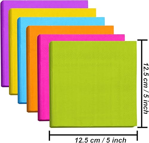 Miniatura 2 de Resinta 120 servilletas de cóctel de neón, servilletas de papel de 2 capas para recuerdos de fiesta, 6 colores