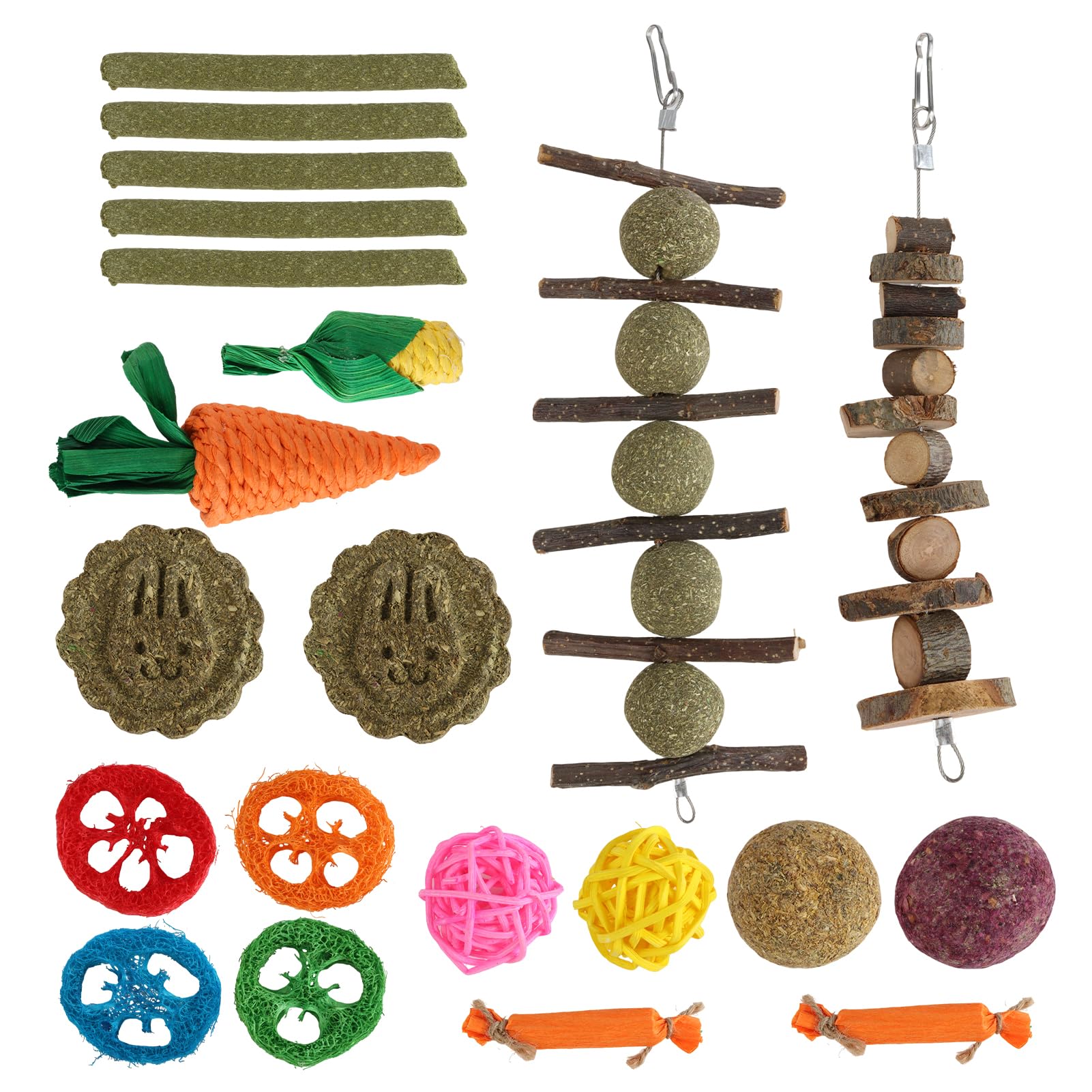 Juego de 21 juguetes de conejo, juguete natural para conejos de indias, hámster, chinchillas, palillos de madera de manzana para animales pequeños, cuidado dental — view 7