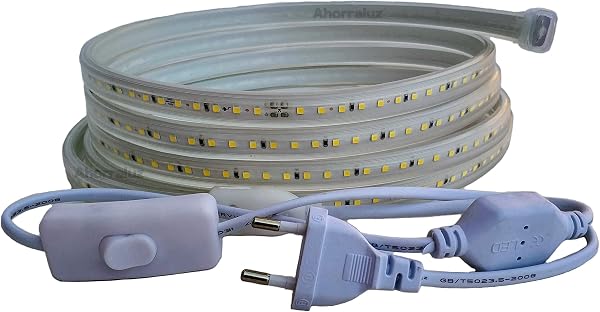 Tira Led de 220v 2835 120 Led/m ALTA LUMINOSIDAD, con INTERRUPTOR. IMPERMEABLE Blanco Frío/Neutro/Cálido Waterproof IP67 strip (Blanco Neutro, 2M) - 1