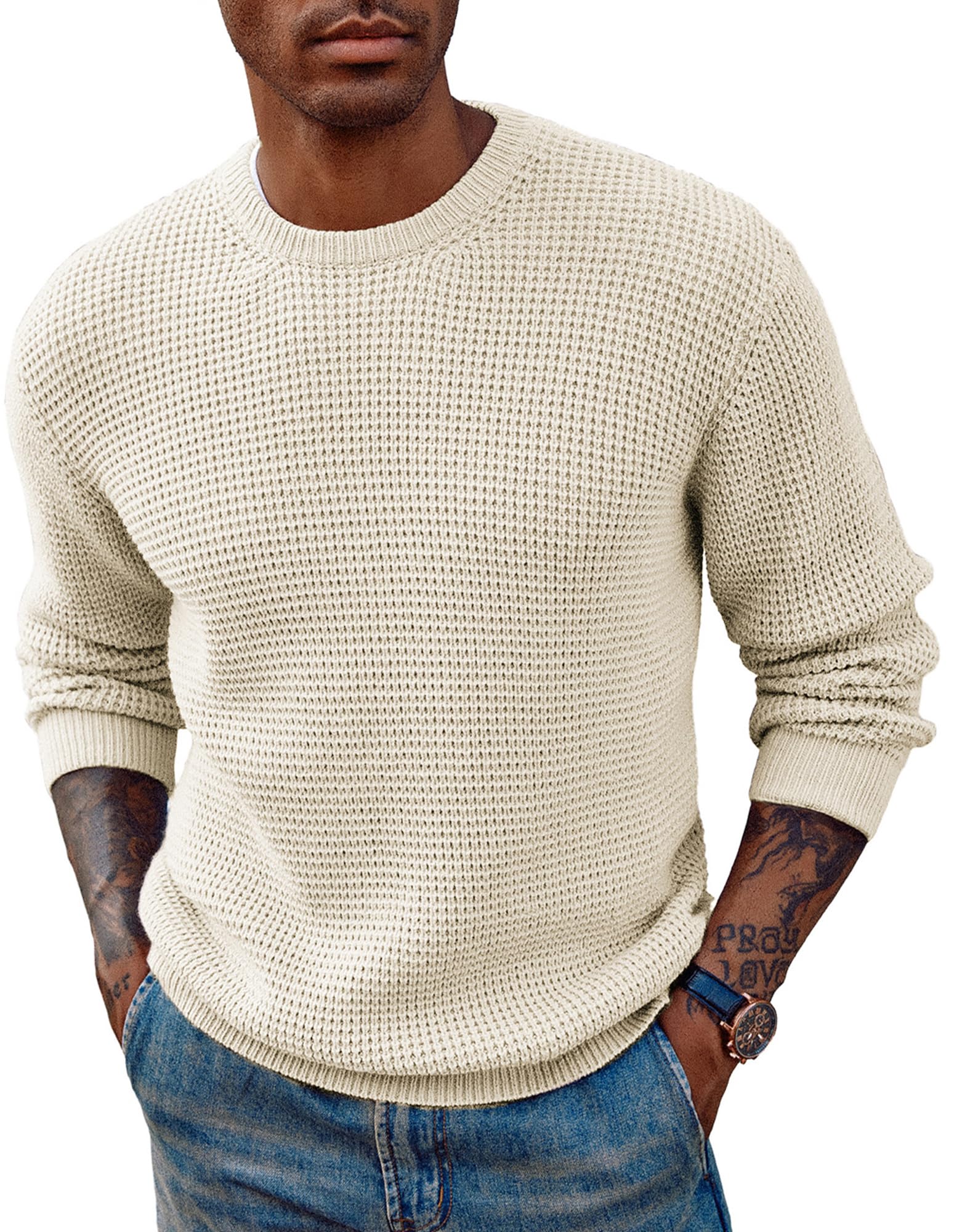 PJ PAUL JONES Jersey para hombre de invierno cálido con cuello redondo y manga larga